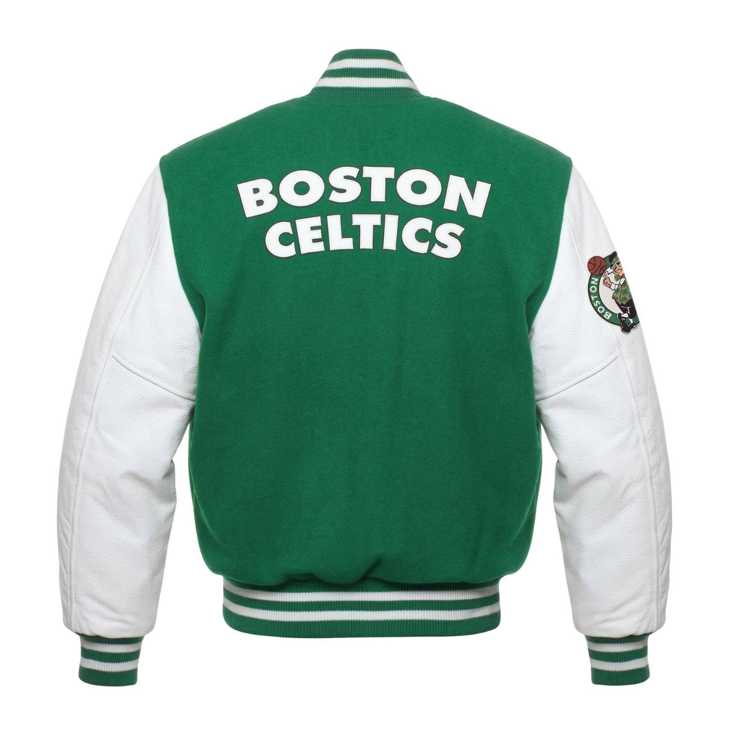 NBA Men's Boston Celtics White & Green Varsity Jacket (Back)