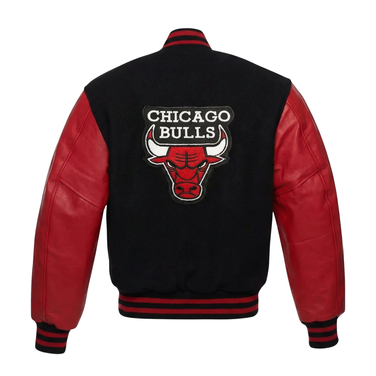 NBA Men's Chicago Bulls Red and Black Varsity Jacket (Back)