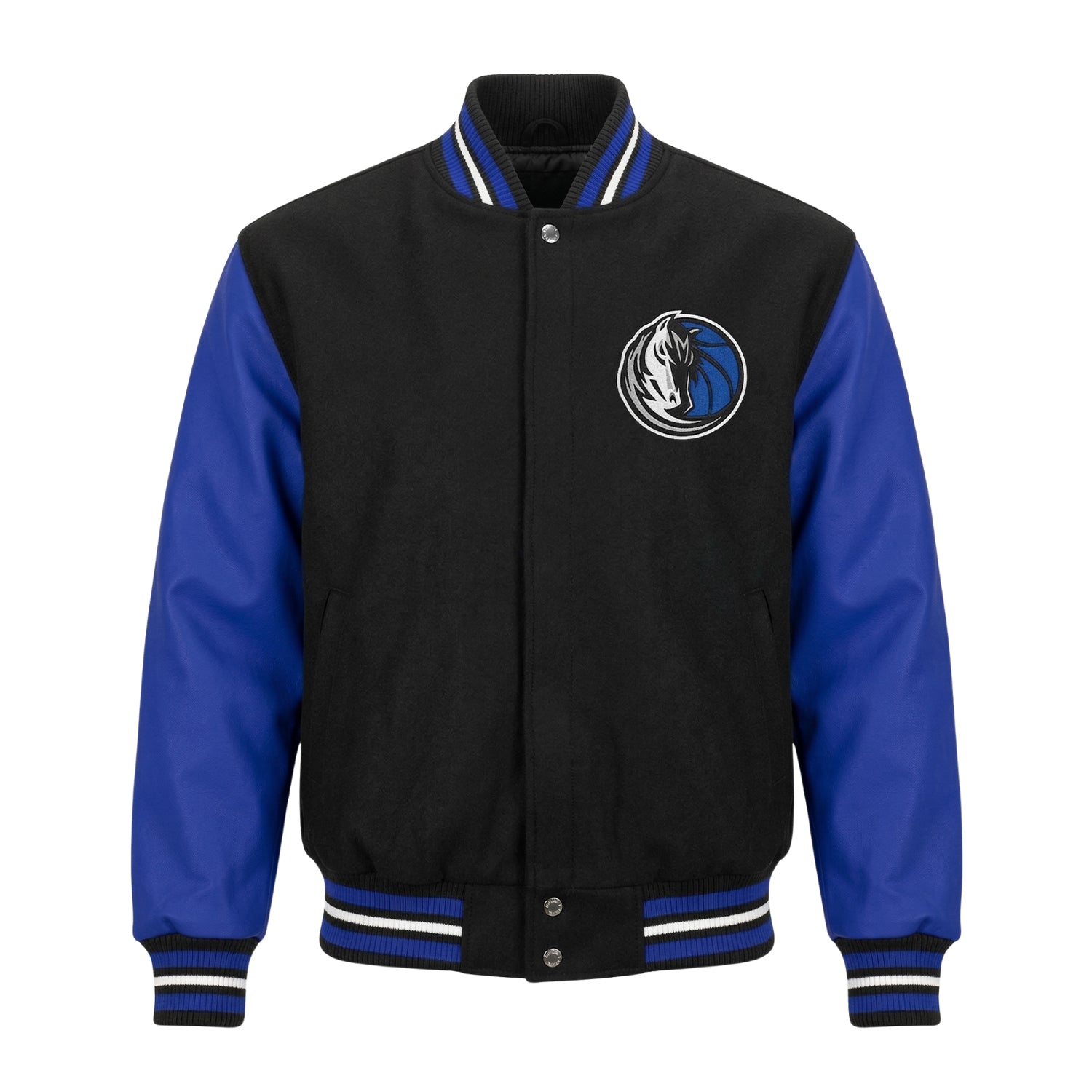 NBA Men's Dallas Mavericks Black and Blue Varsity Jacket