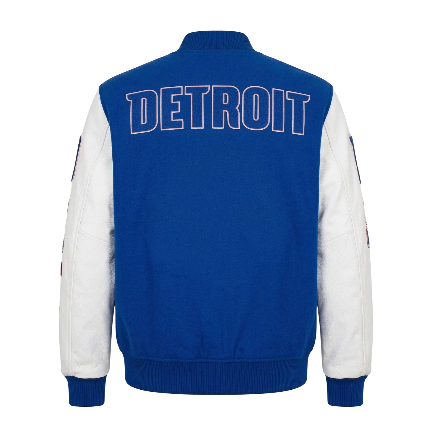 NBA Men's Detroit Pistons Blue and White Varsity Jacket (Back)