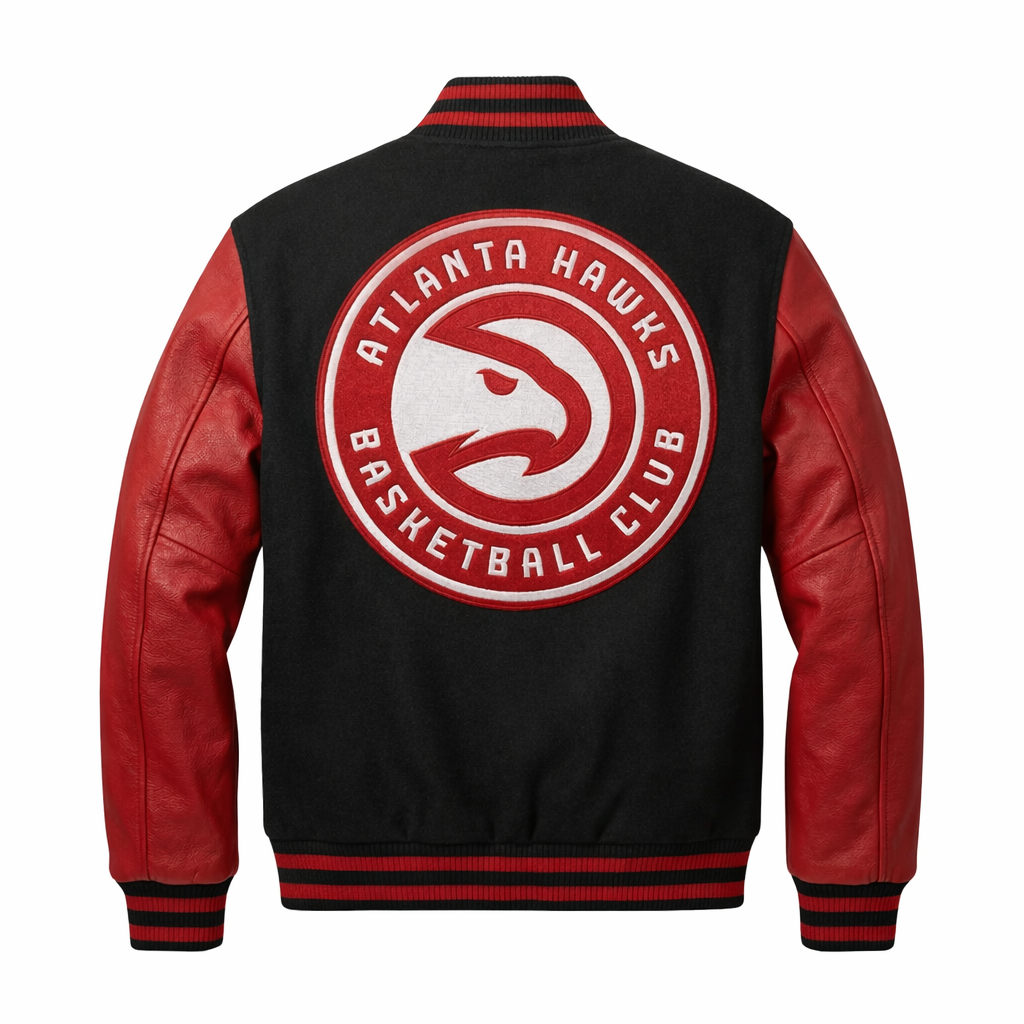 NBA Men's Atlanta Hawks Black & Red Varsity Jacket (Back)