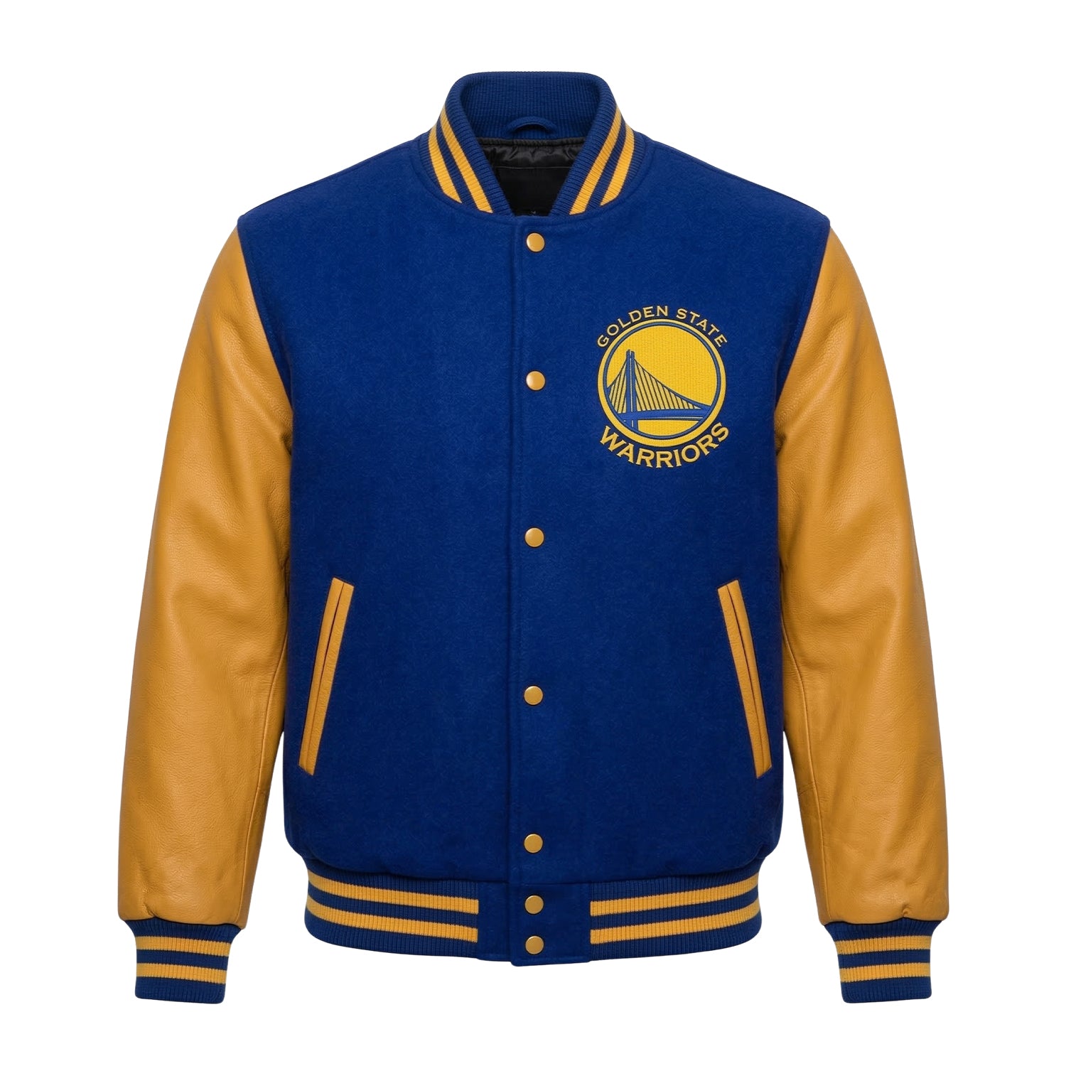 NBA Men's Golden State Warriors Blue and Yellow Varsity Jacket