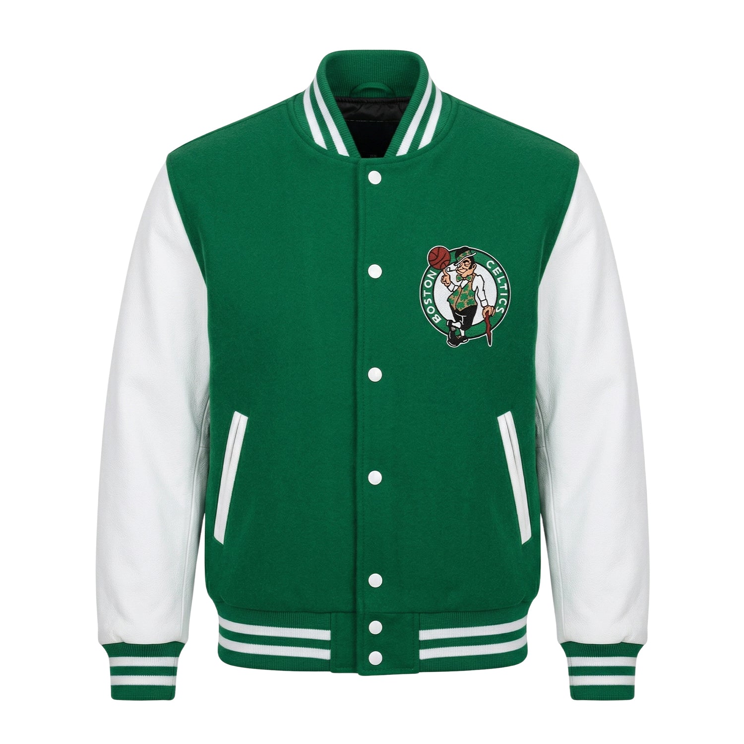 NBA Women's Boston Celtics Green and White Varsity Jacket