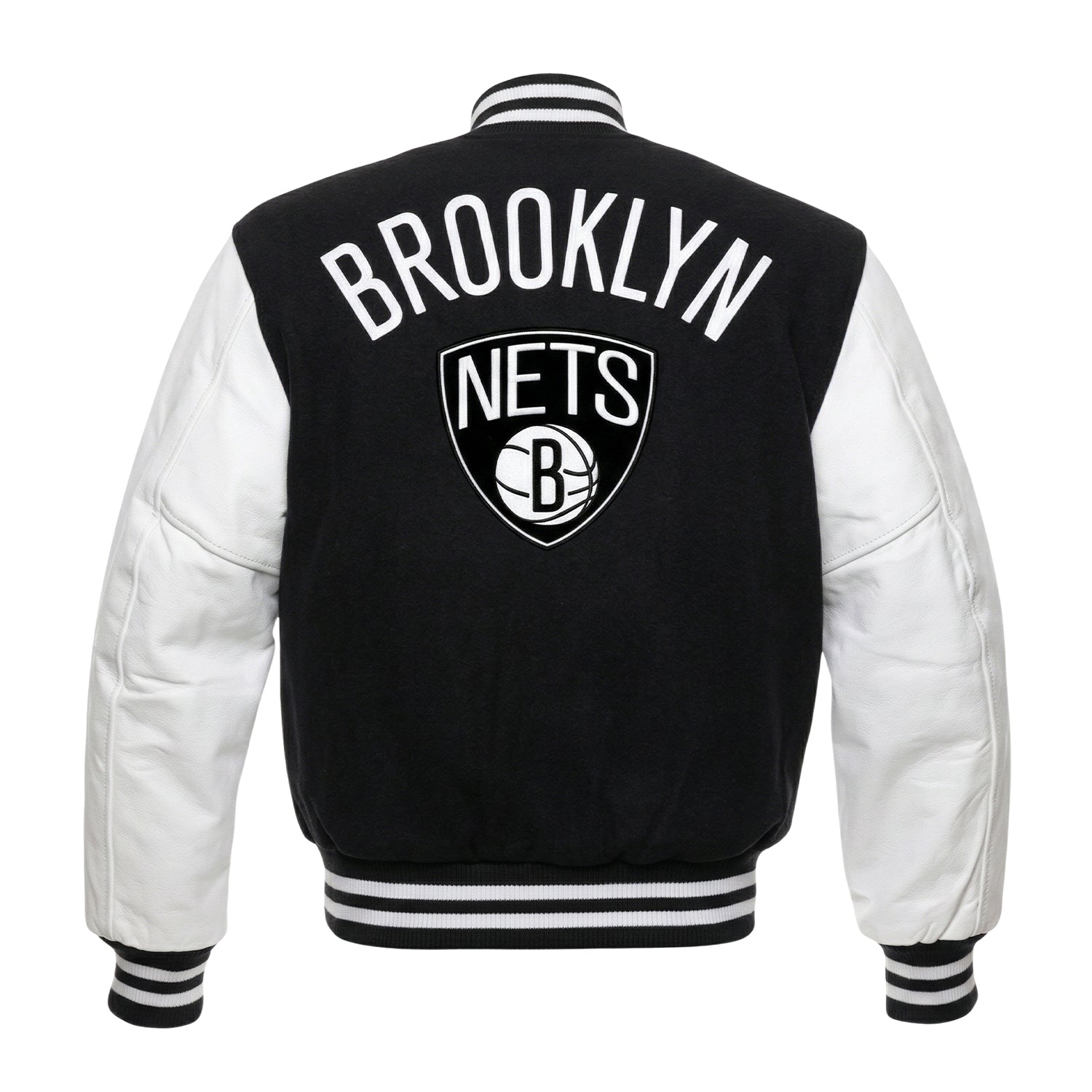 NBA Women's Brooklyn Nets Black and White Varsity Jacket (Back)