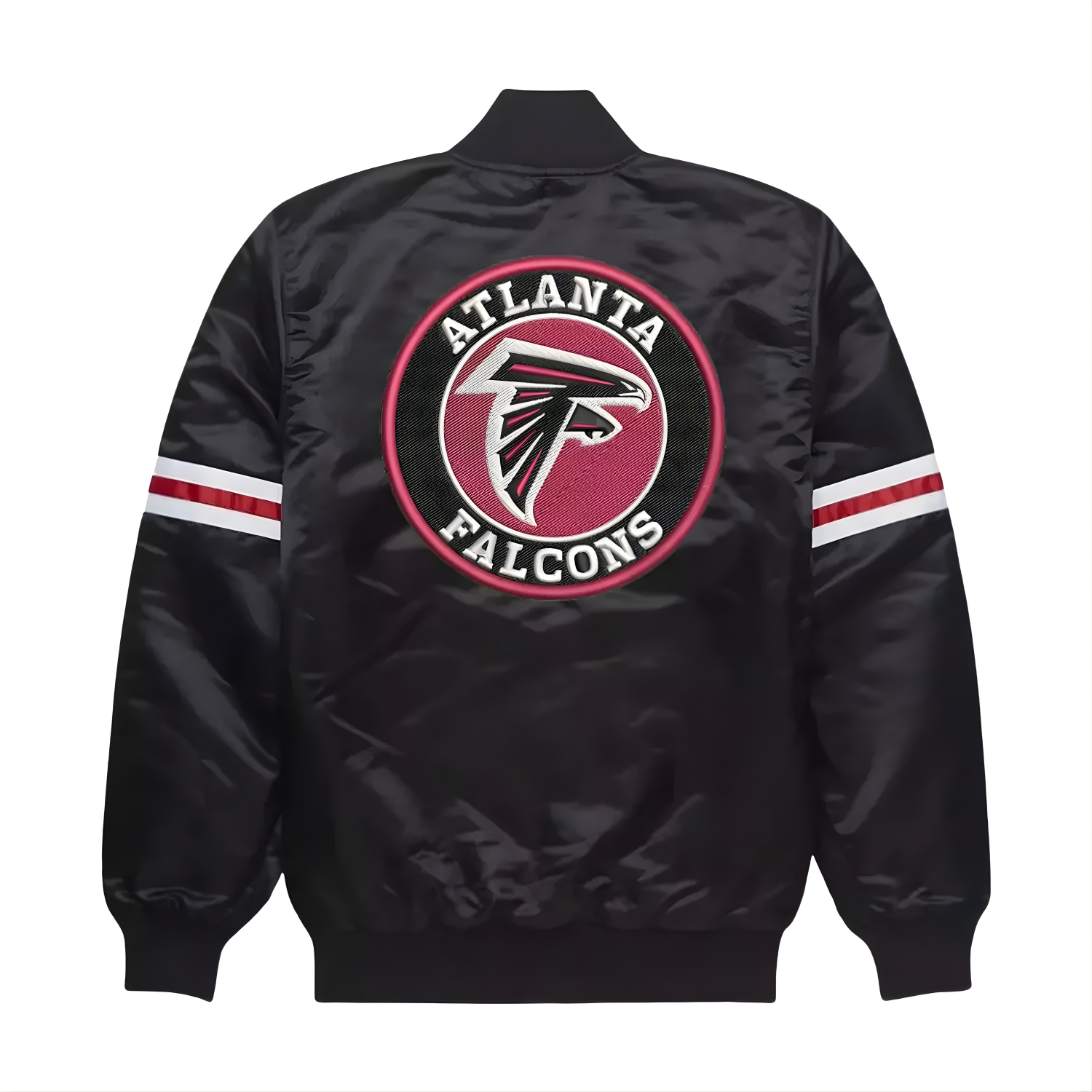 NFL Men's Atlanta Falcons Black Satin Varsity Jacket (Back)
