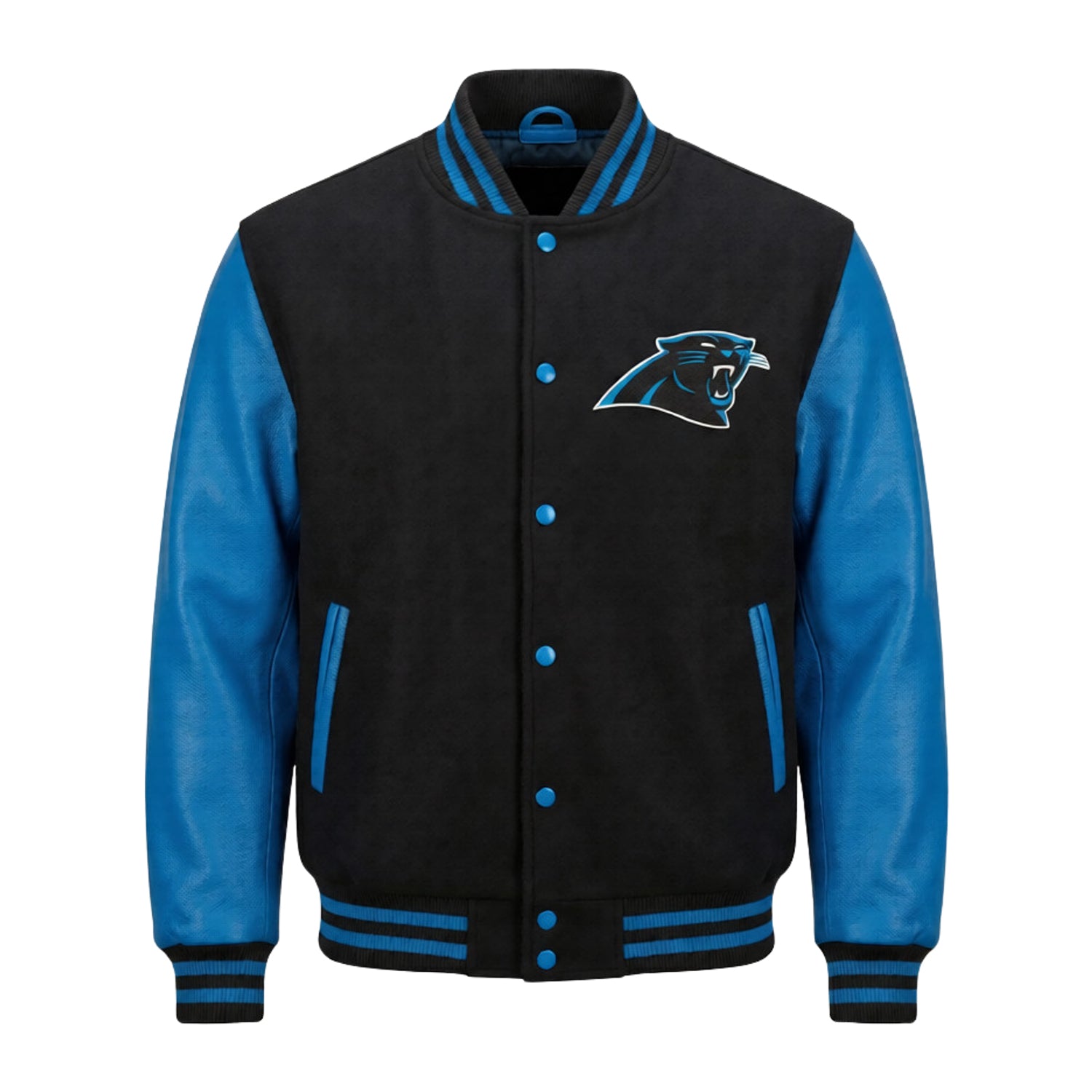 NFL Men's Carolina Panthers Black Blue Varsity Jacket