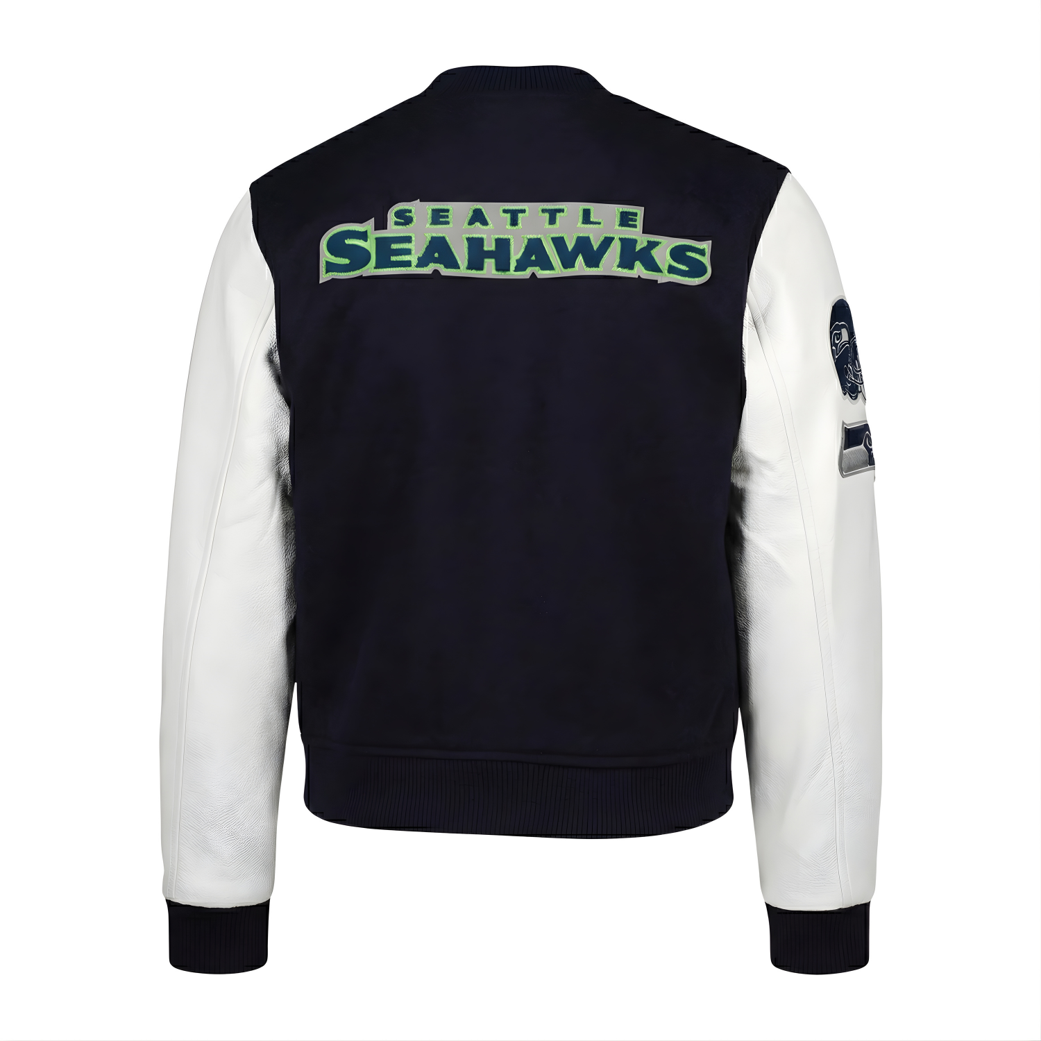 NFL Men's Carolina Panthers Navy Blue & White Varsity Jacket (Back)