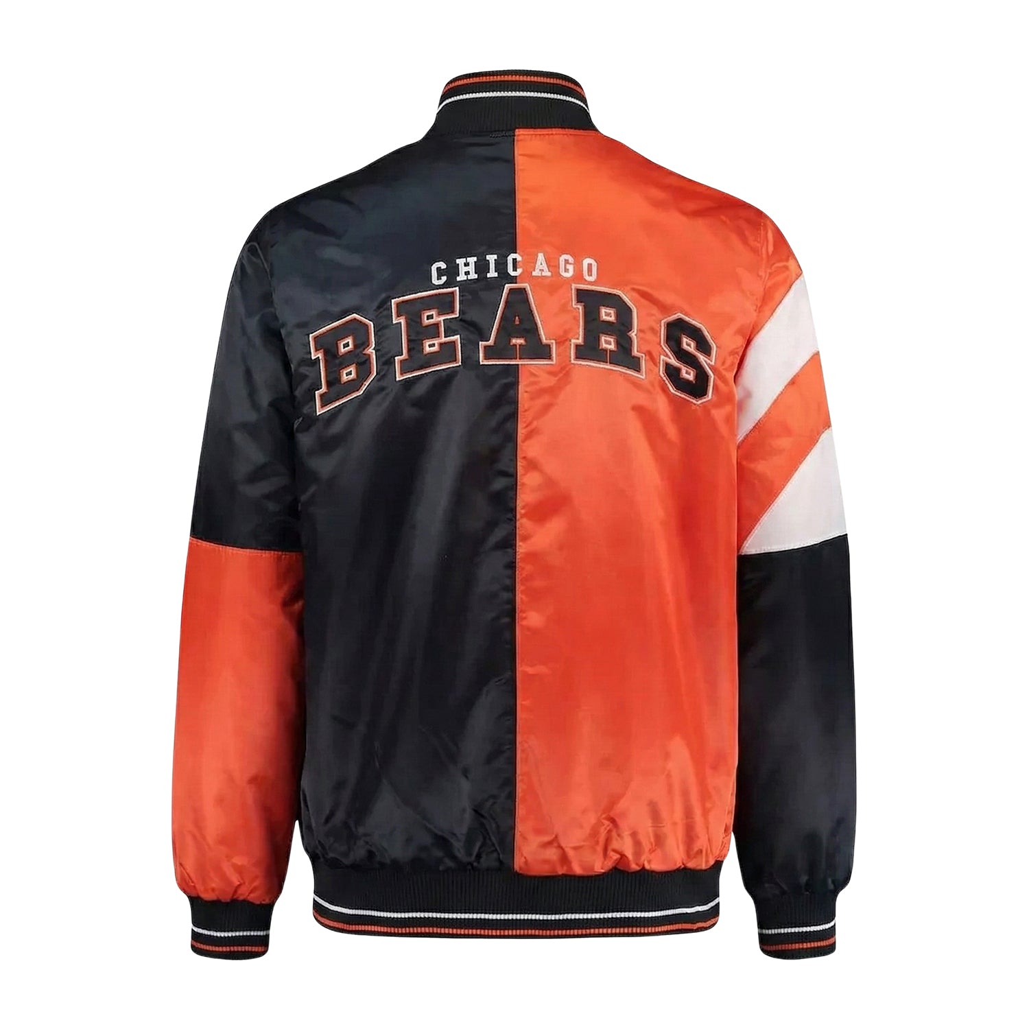 NFL Men's Chicago Bears Orange & Black Satin Varsity Jacket (Back)