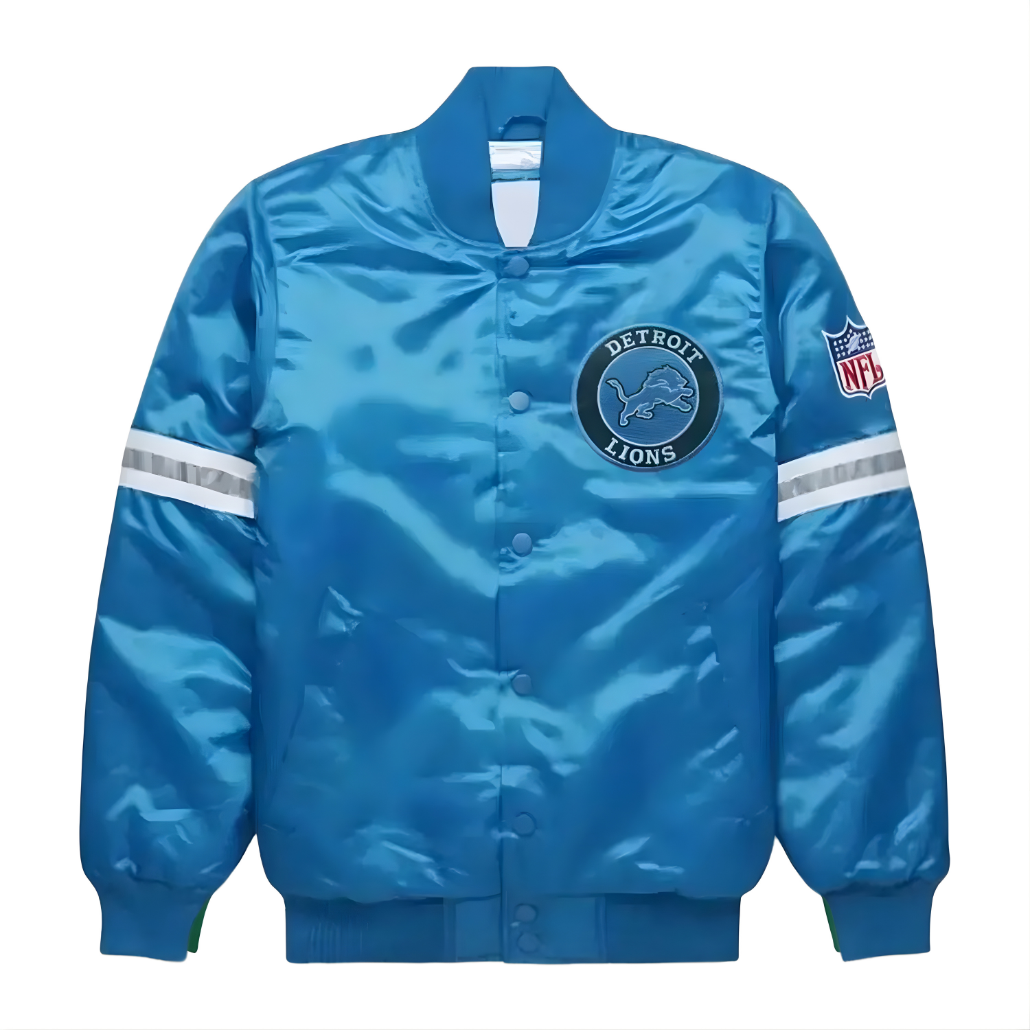 NFL Men's Detroit Lions Sky Blue Satin Varsity Jacket