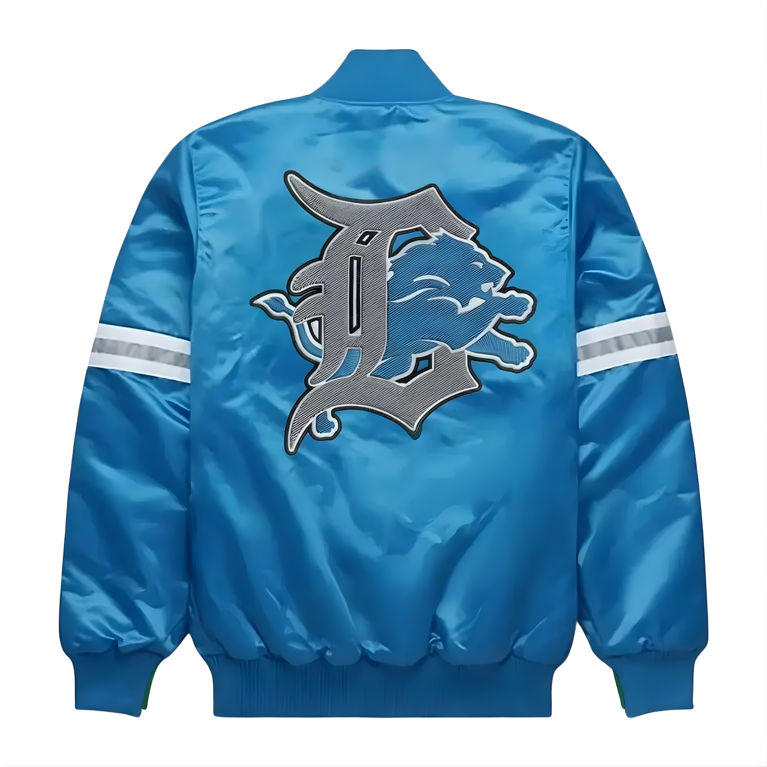 NFL Men's Detroit Lions Sky Blue Satin Varsity Jacket (Back)