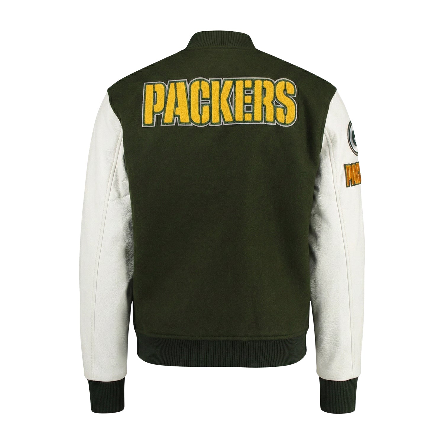 NFL Men's Green Bay Packers Green White Varsity Jacket (Back)