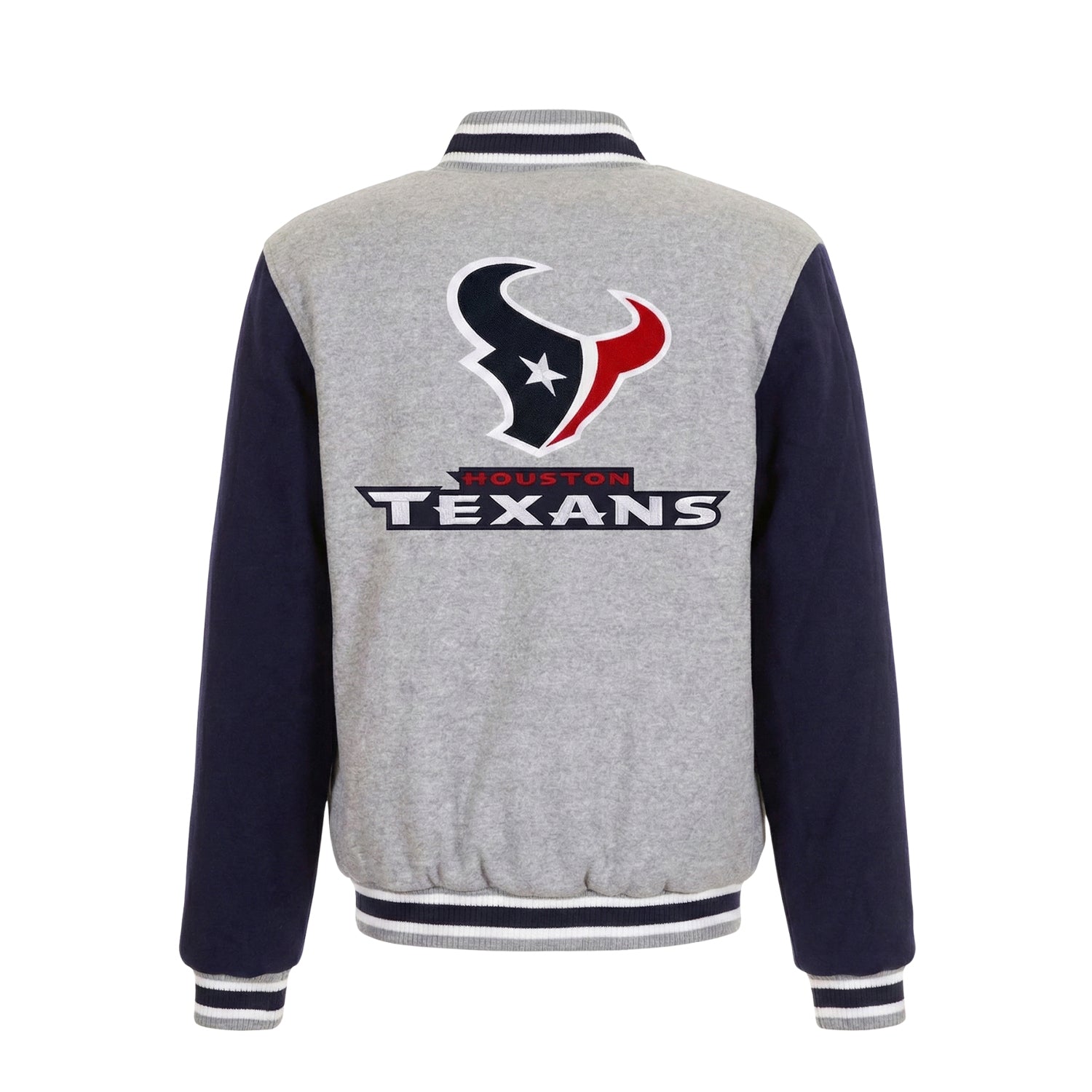 NFL Men's Houston Texans Grey Navy Varsity Jacket (Back)