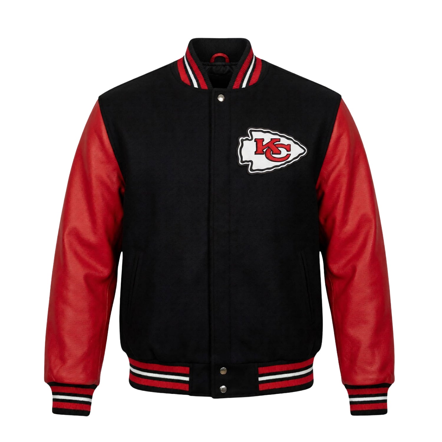 NFL Men's Kansas City Chiefs Black and Red Varsity Jacket