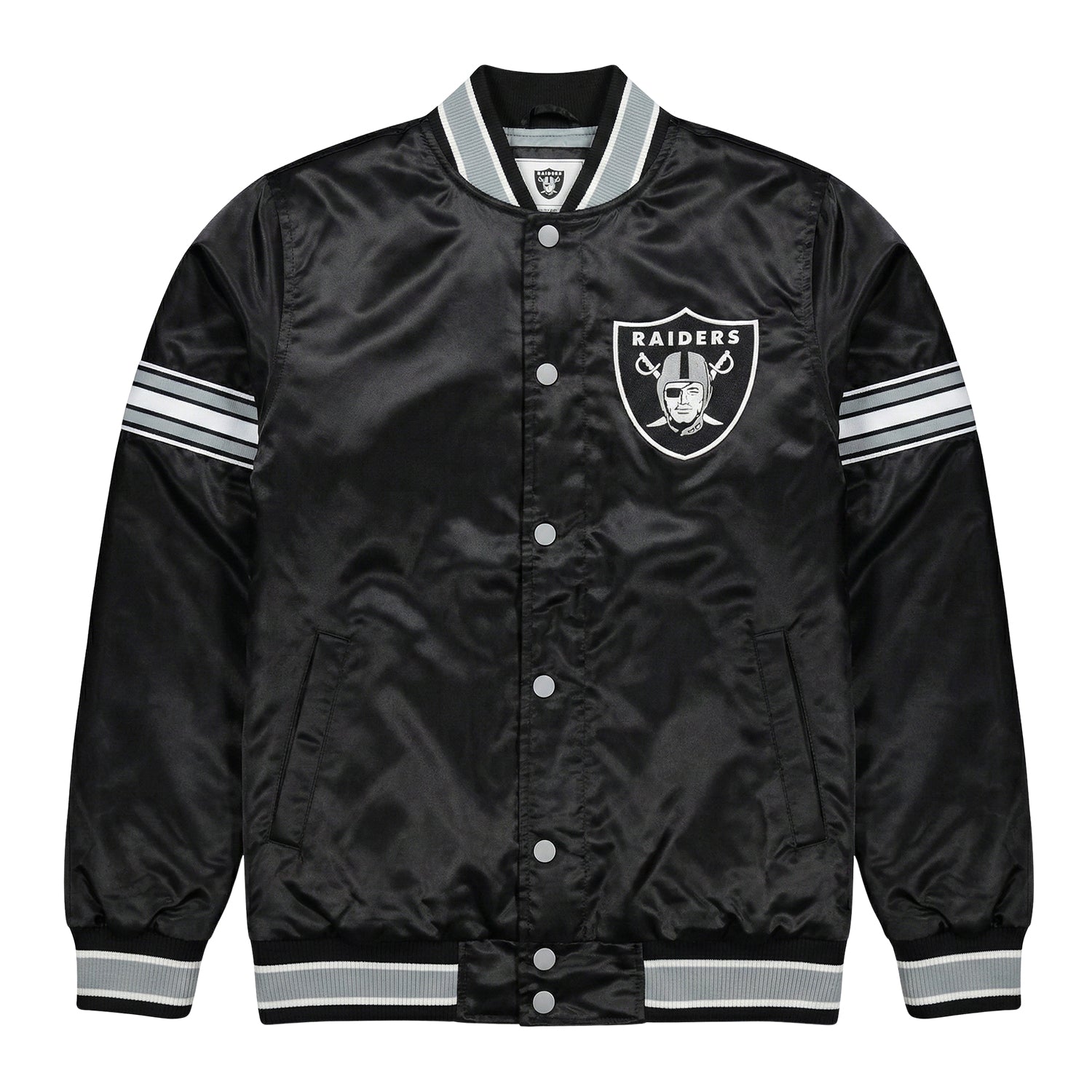 NFL Men's Las Vegas Raiders Black Satin Varsity Jacket
