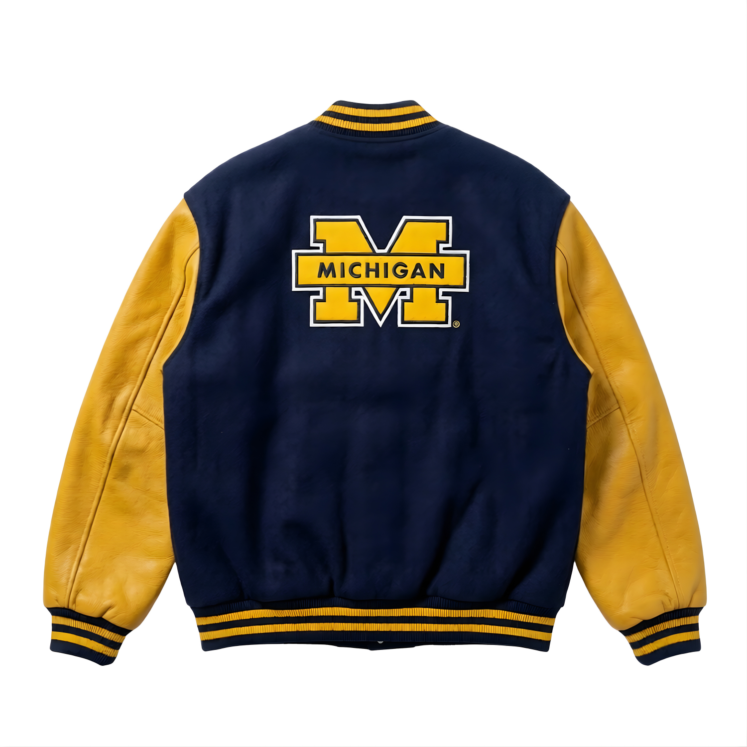 NFL Men's Michigan Wolverines Navy Yellow Varsity Jacket (Back)