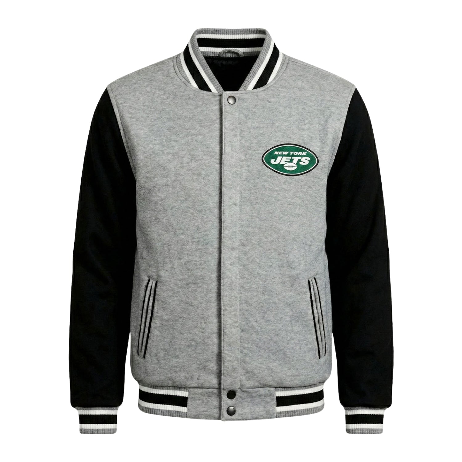 NFL Men's New York Jets Gray Black Varsity Jacket