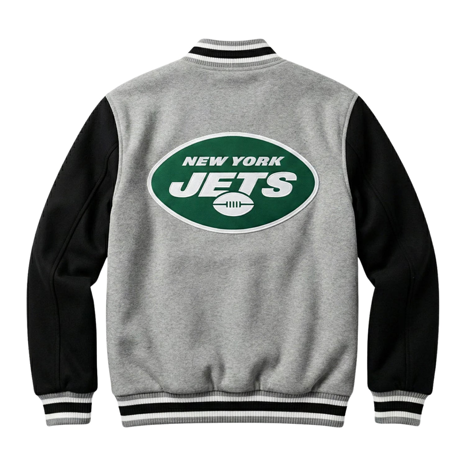 NFL Men's New York Jets Gray Black Varsity Jacket (Back)