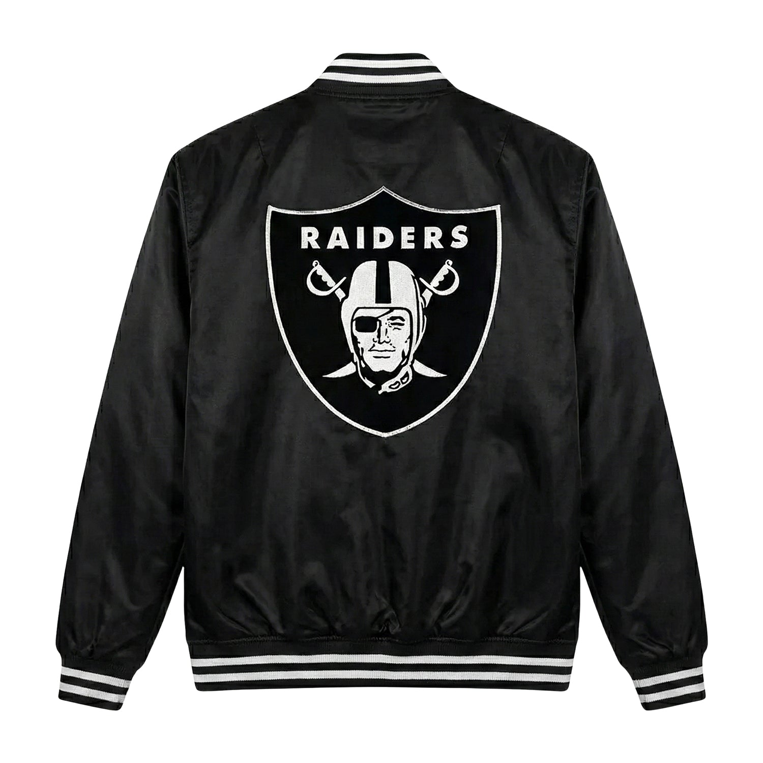 NFL Men's Oakland Raiders Black Satin Varsity Jacket (Back)