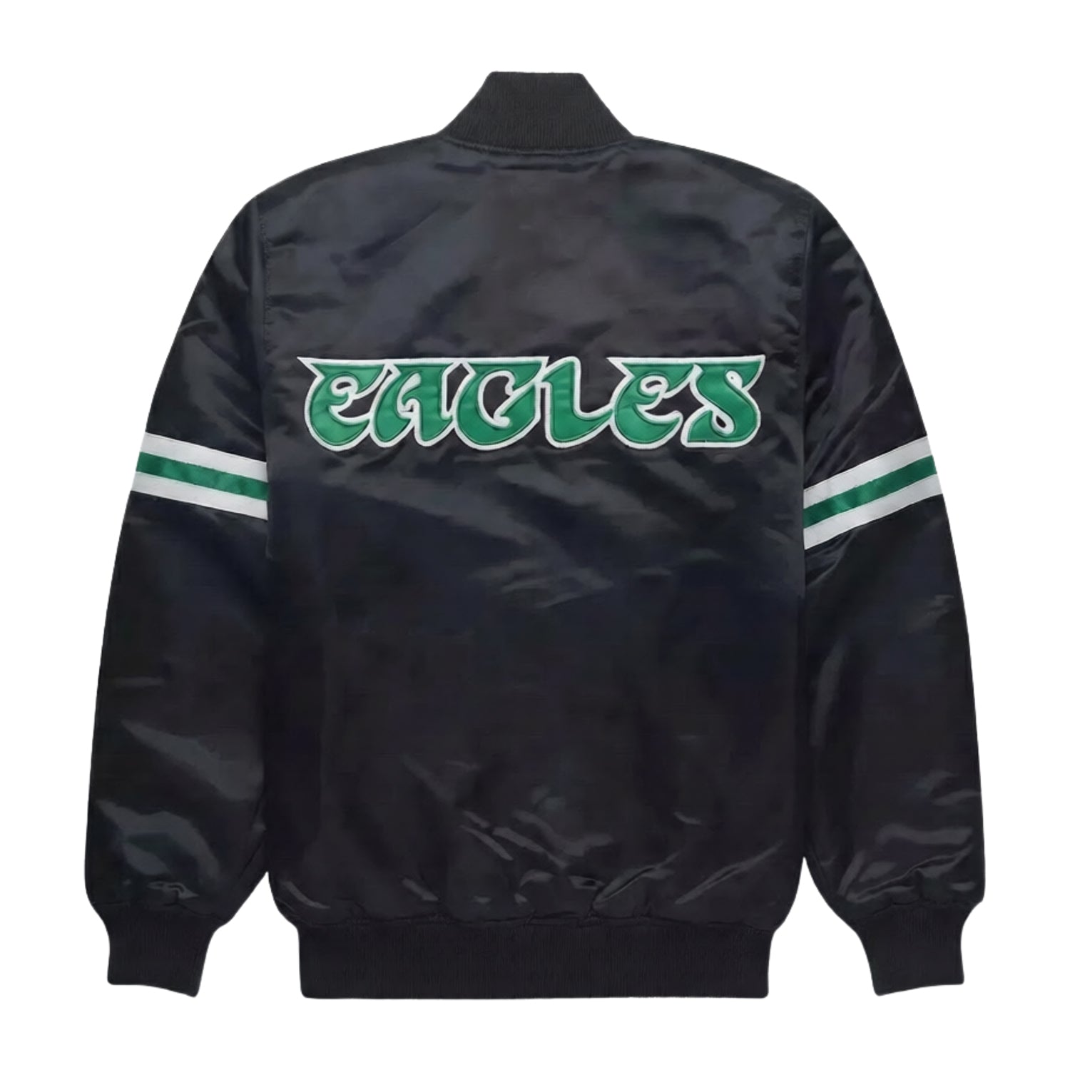 NFL Men's Philadelphia Eagles Black Satin Varsity Jacket (Back)
