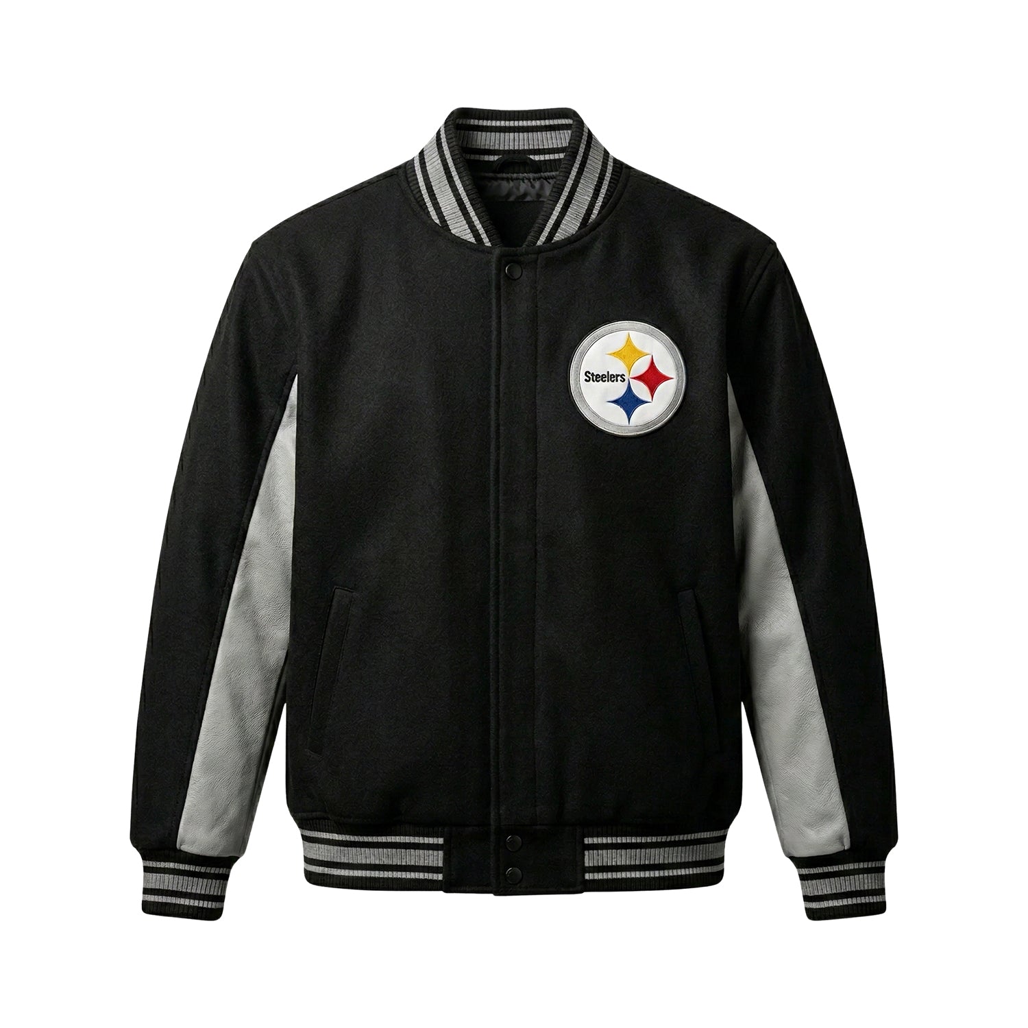 NFL Men's Pittsburgh Steelers Black Grey Varsity Jacket