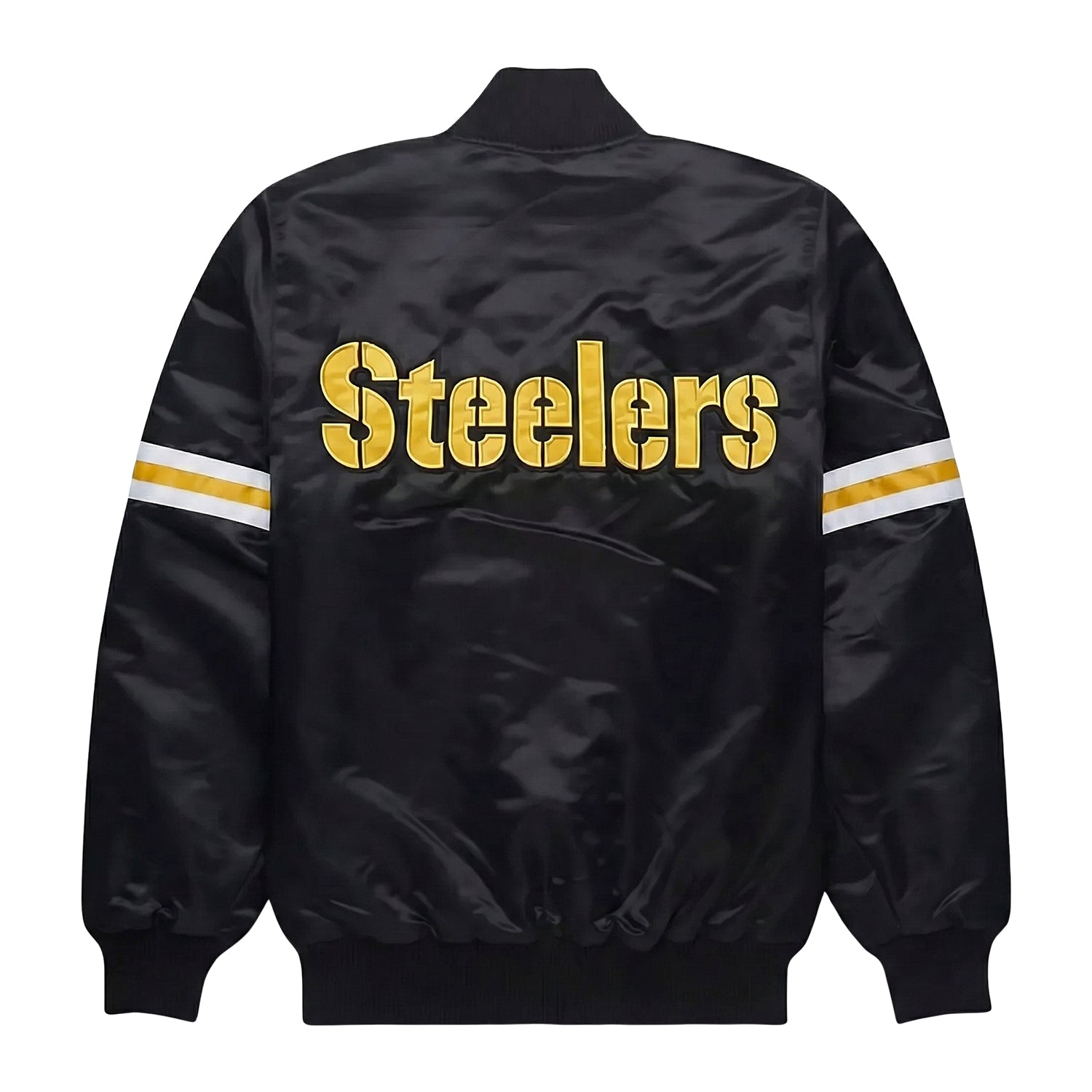 NFL Men's Pittsburgh Steelers Black Satin Varsity Jacket (Back)