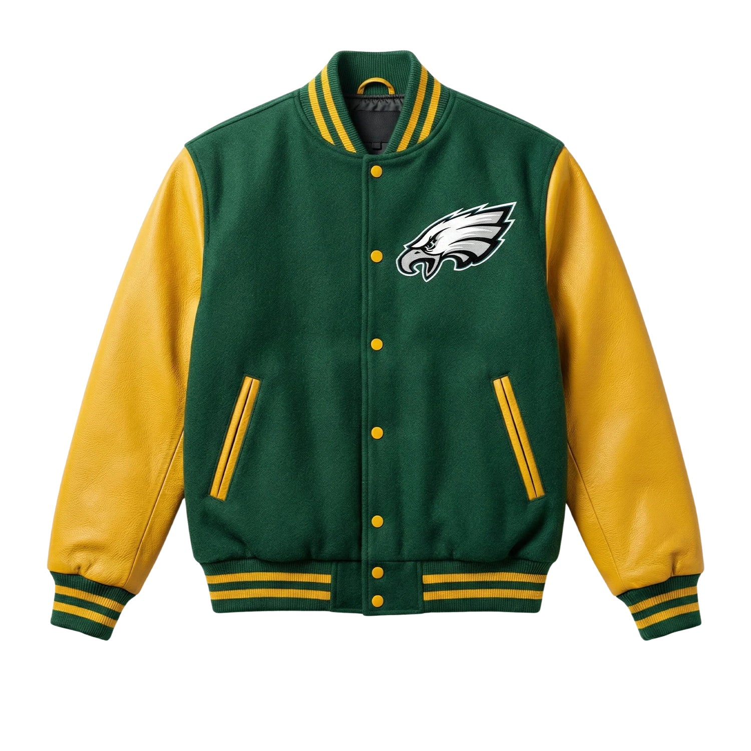 NFL Women's Philadelphia Eagles Green and Yellow Varsity Jacket