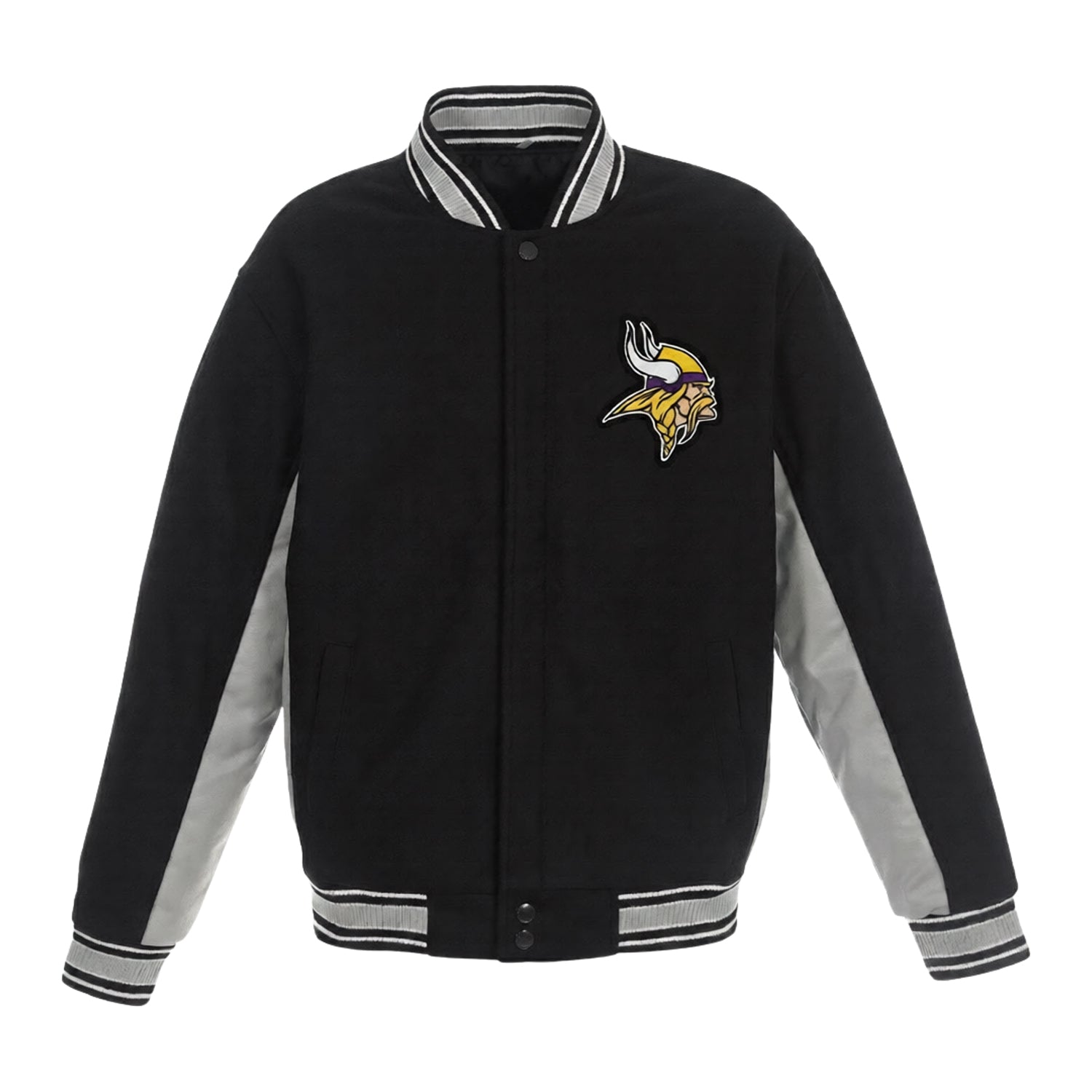 NFL Men's Minnesota Vikings Black Gray Varsity Jacket
