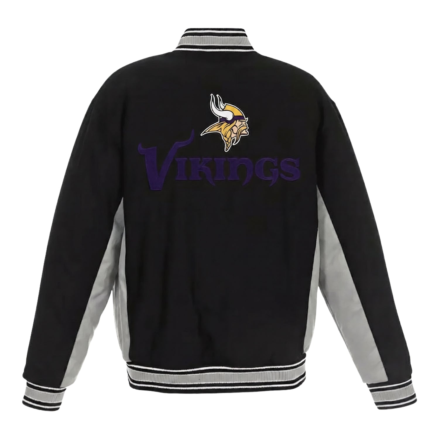 NFL Men's Minnesota Vikings Black Gray Varsity Jacket (Back)