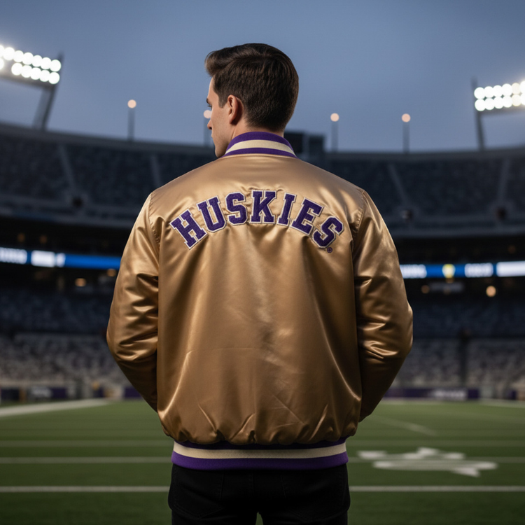 NFL Men's Washington Huskies Golden Varsity Jacket (Back)