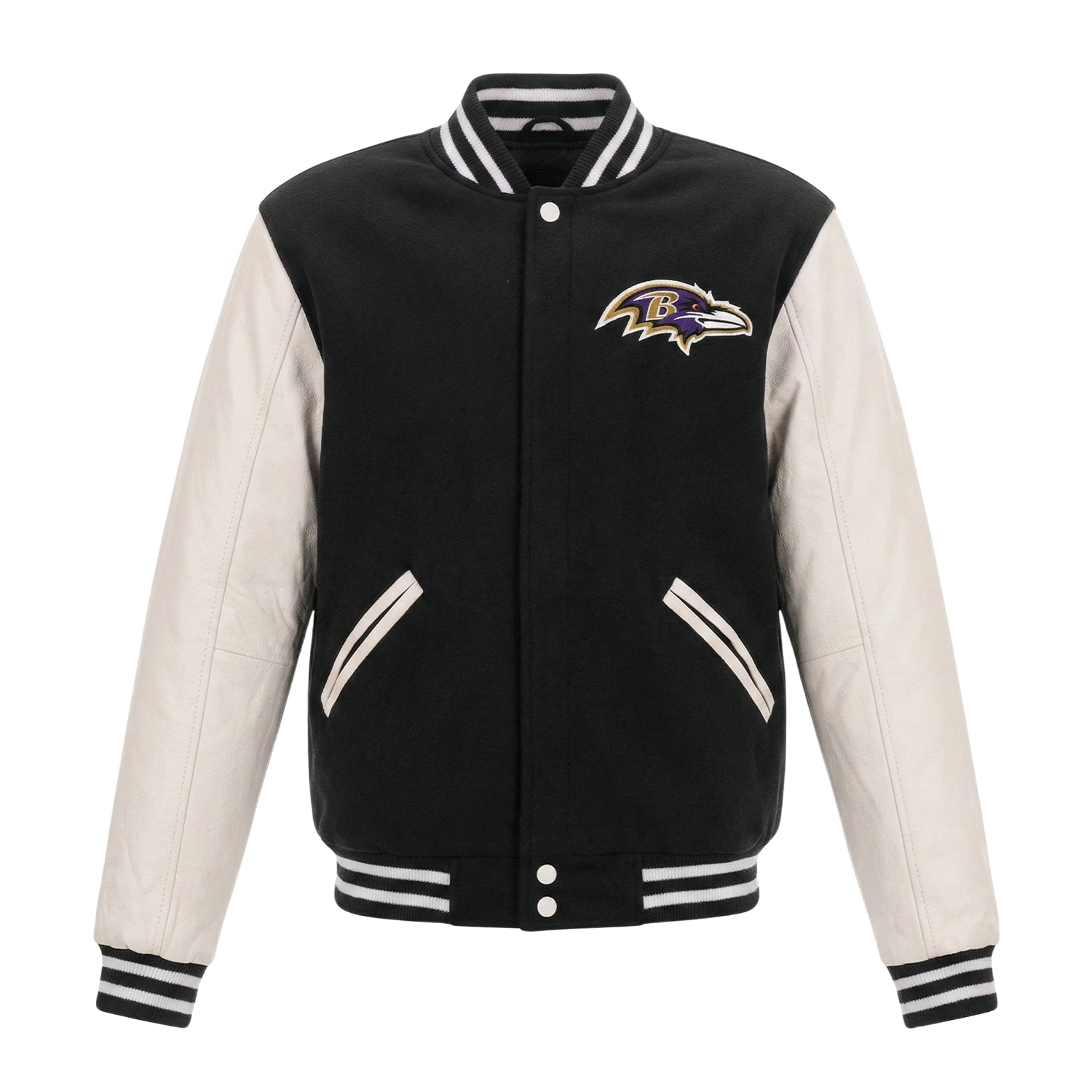 NFL Women's Baltimore Ravens Black and White Varsity Jacket