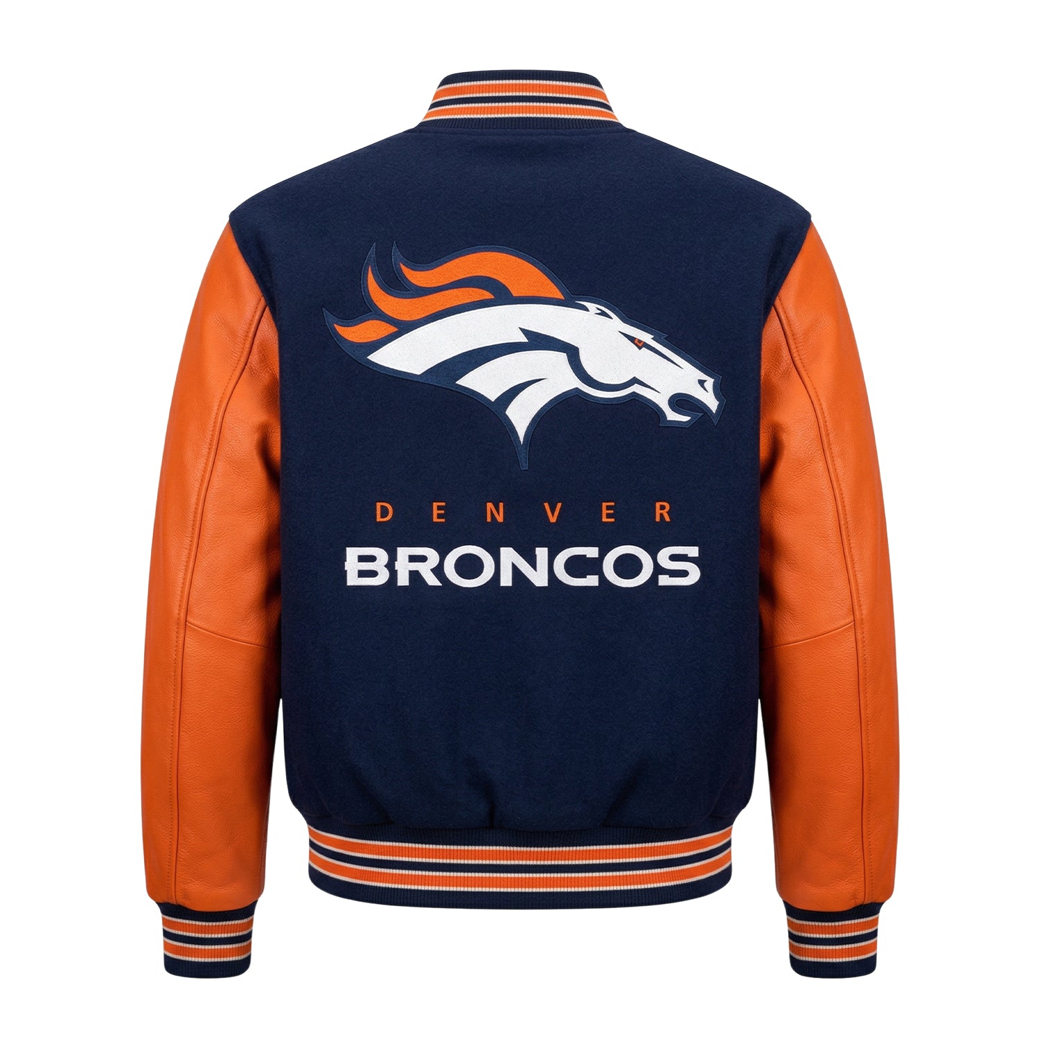 NFL Women's Denver Broncos Blue and Orange Varsity Jacket (Back)