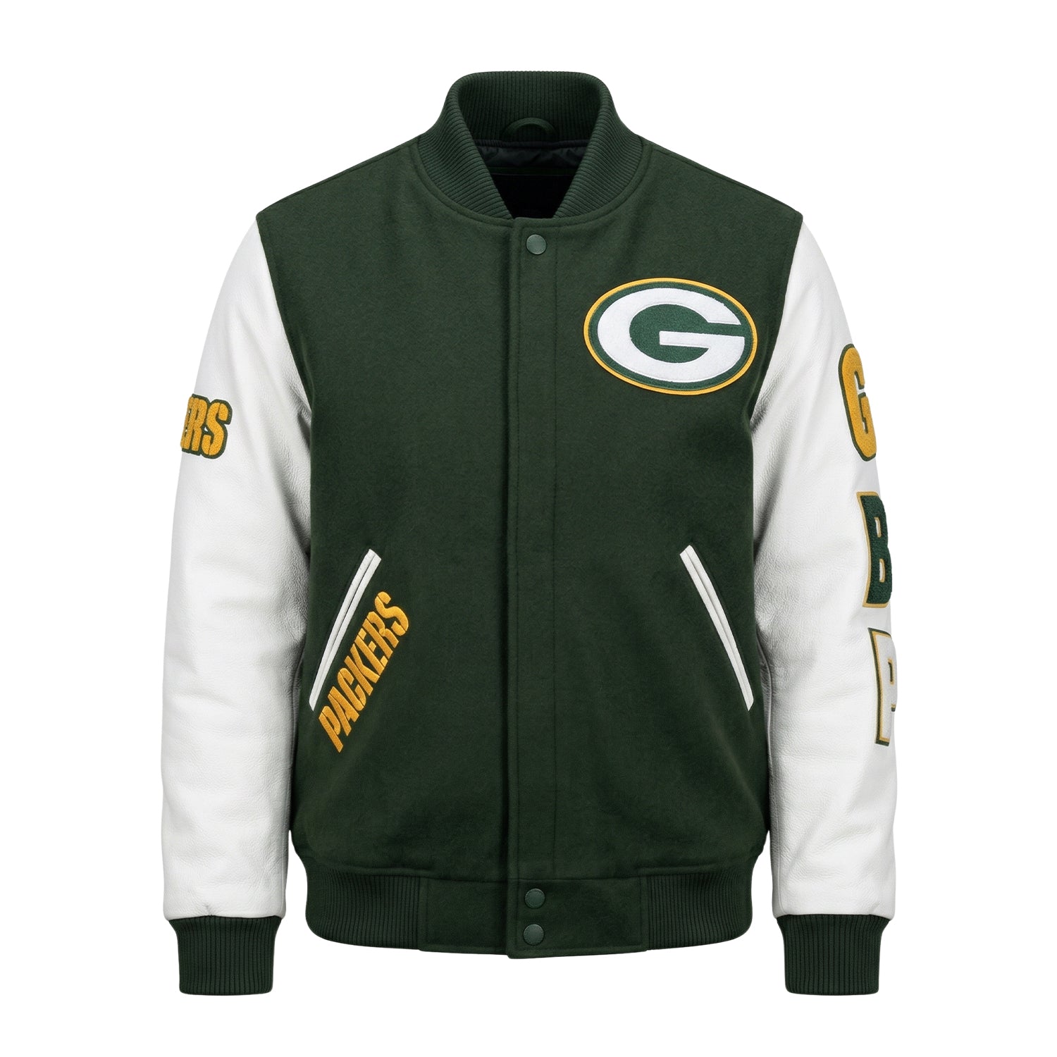 NFL Women's Green Bay Packers Green and White Varsity Jacket