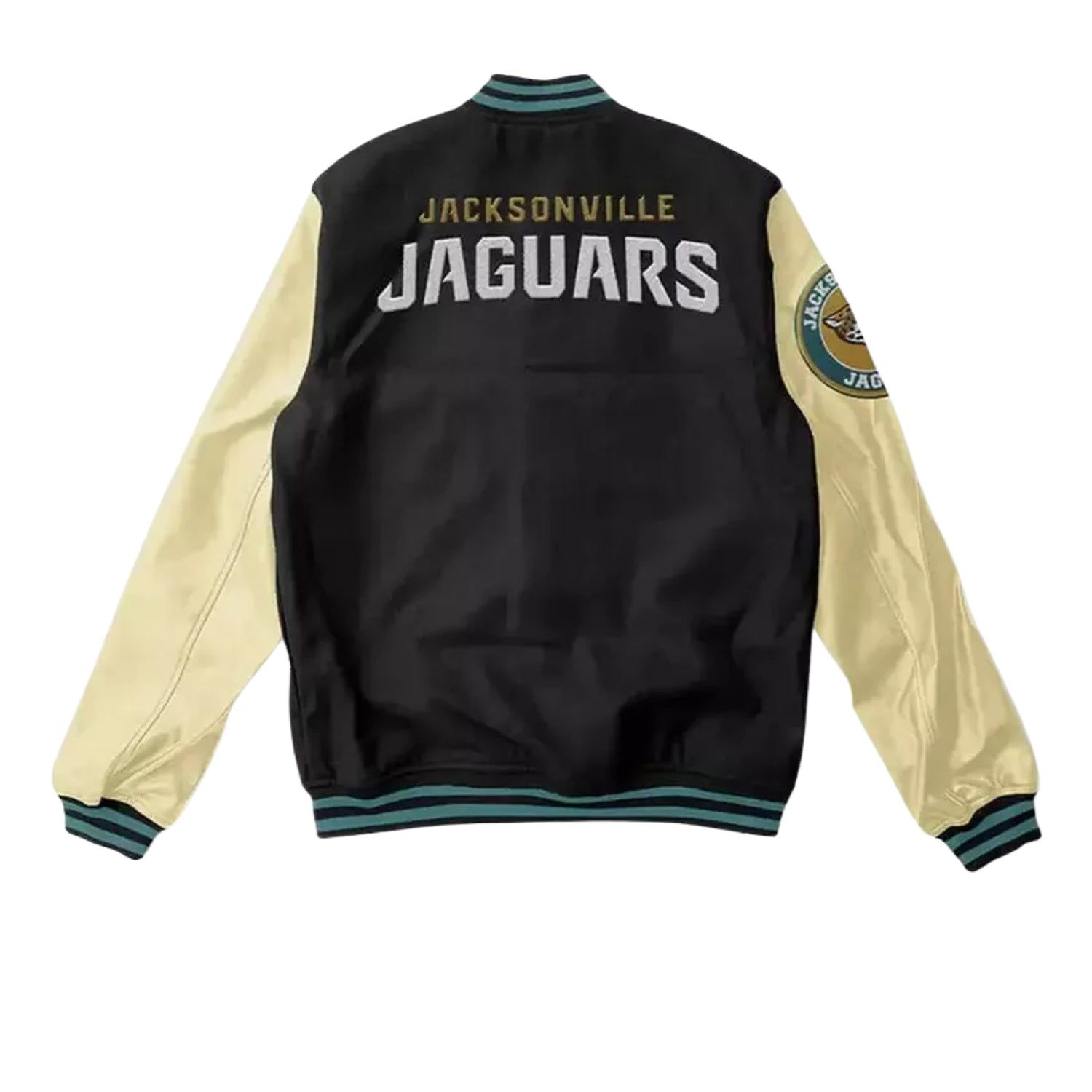 NFL Women's Jacksonville Jaguars Black and White Varsity Jacket (Back)