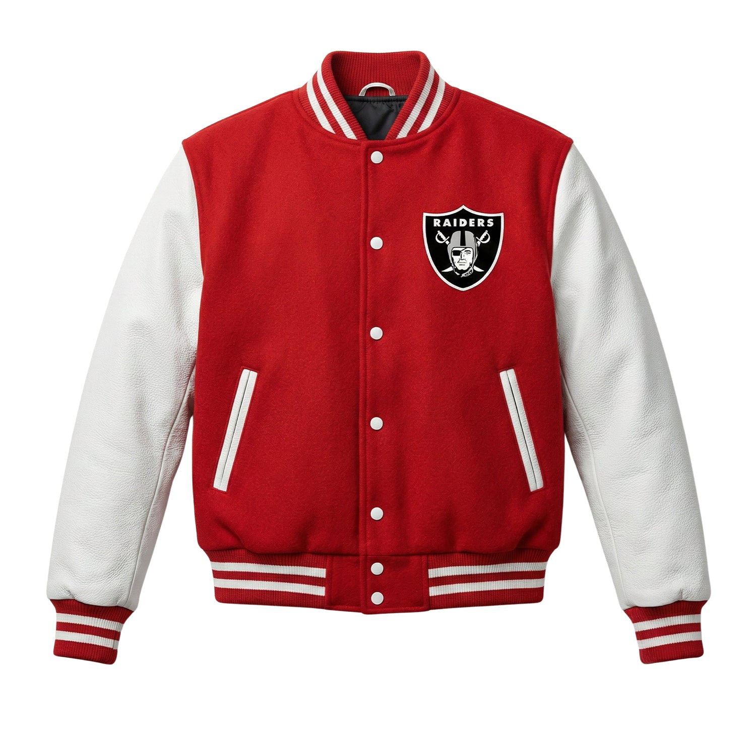 NFL Women's Las Vegas Raiders Red and White Varsity Jacket