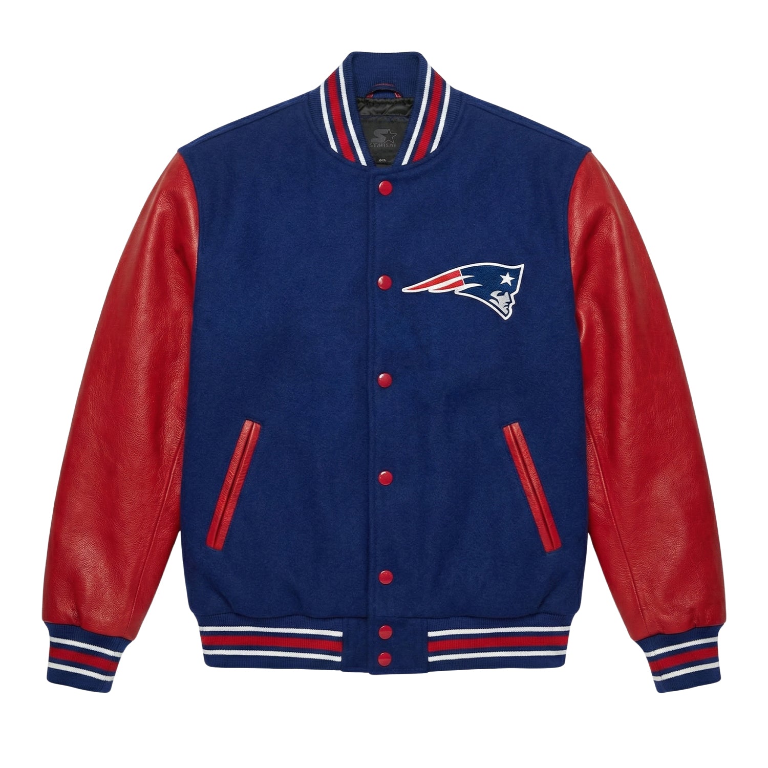 NFL Women's New England Patriots Navy Blue and Red Varsity Jacket