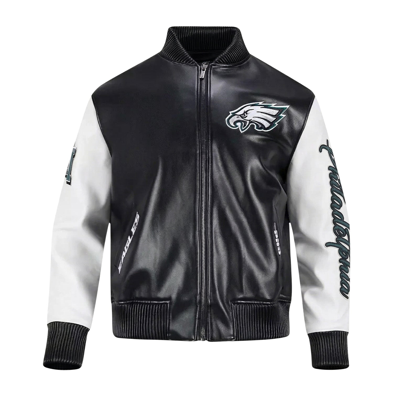 NFL Women's Philadelphia Eagles Black & White Varsity Jacket
