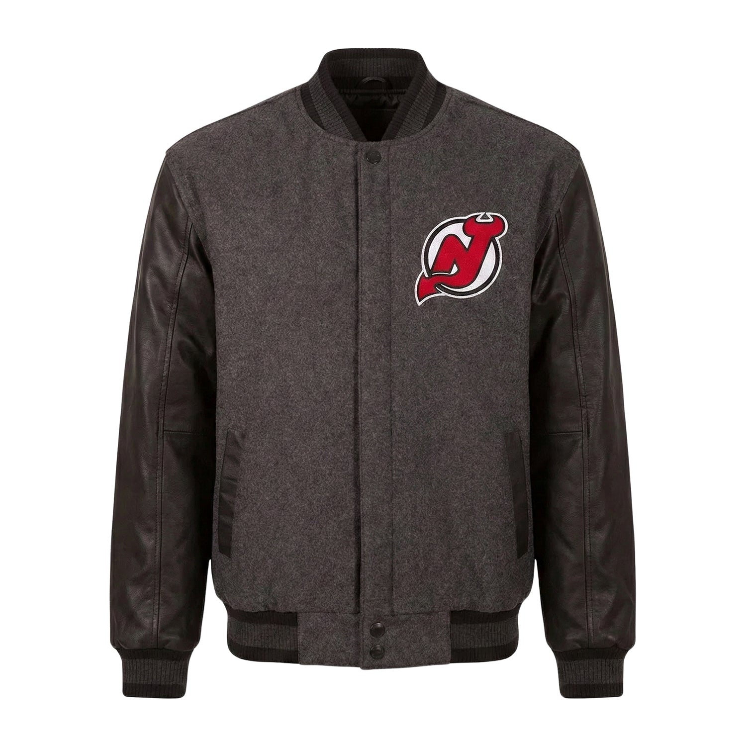 NHL Men's New Jersey Devils Charcoal and Black Varsity Jacket