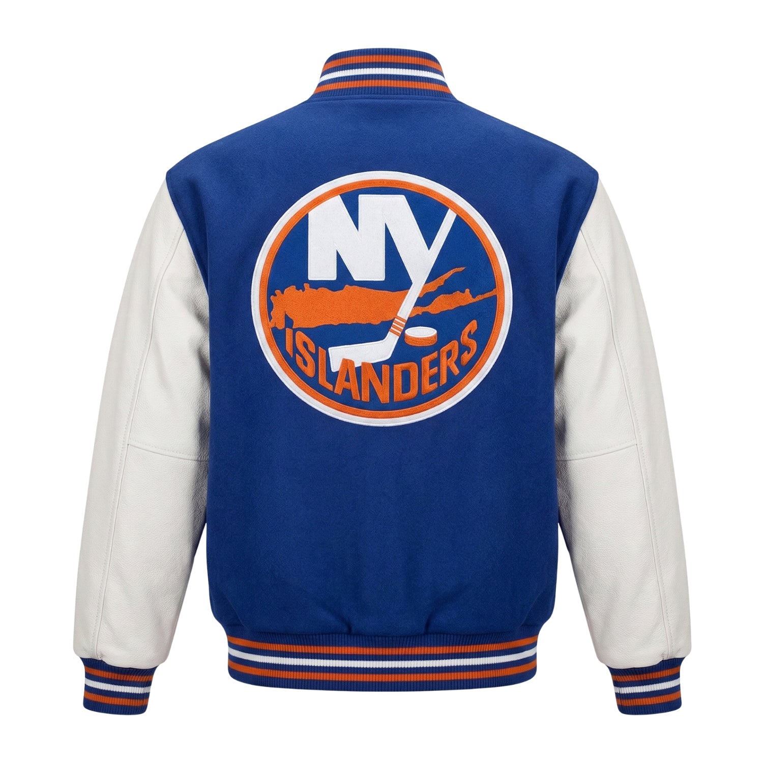 NHL Men's New York Islanders Blue and White Varsity Jacket (Back)