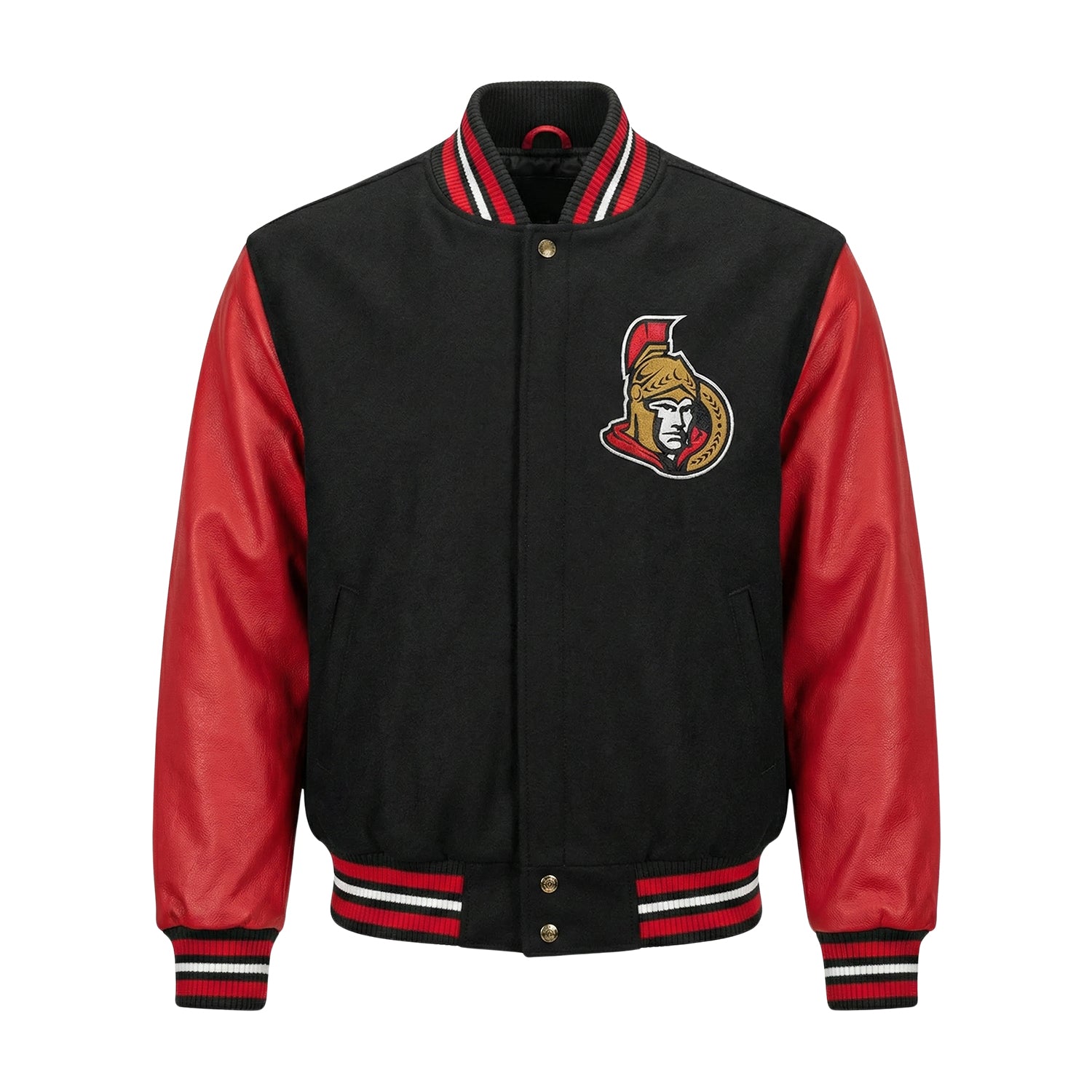 NHL Men's Ottawa Senators Black and Red Varsity Jacket