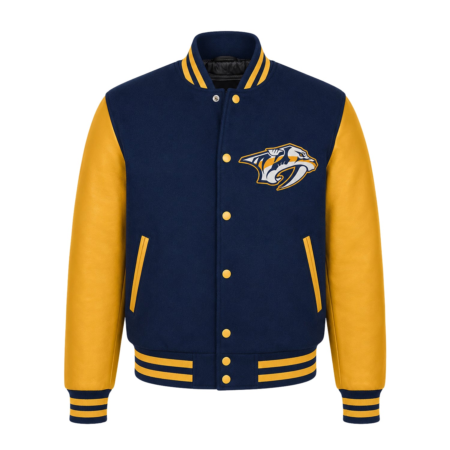 NHL Men's Nashville Predators Navy and Yellow Varsity Jacket