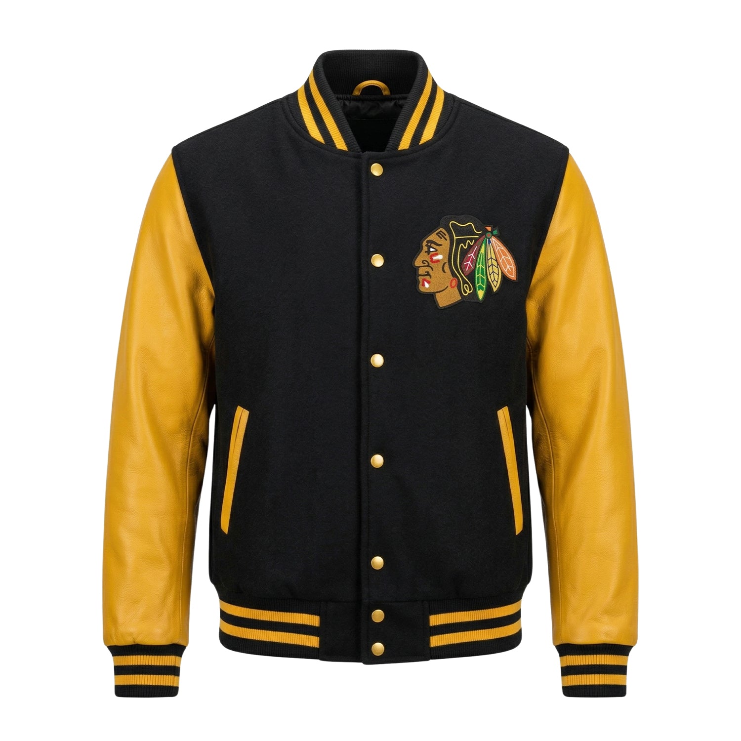 NHL Women's Chicago Blackhawks black and yellow Varsity Jacket