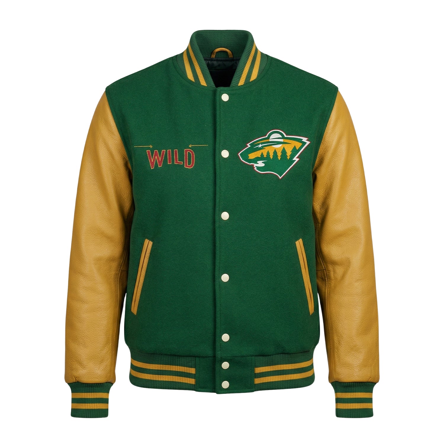NHL Women's Minnesota Wild Lite Green and Yellow Varsity Jacket