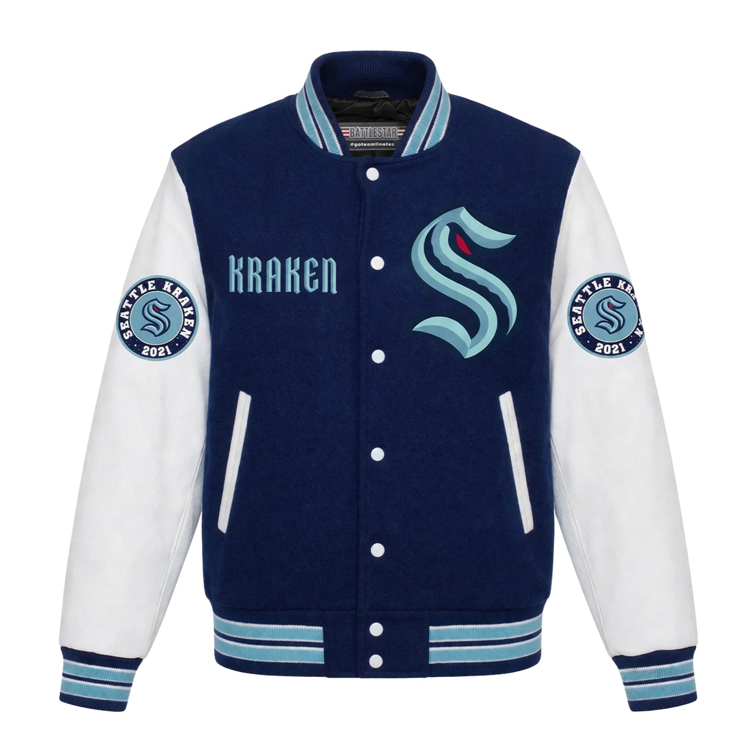 NHL Women's Seattle Kraken Blue and White Varsity Jacket