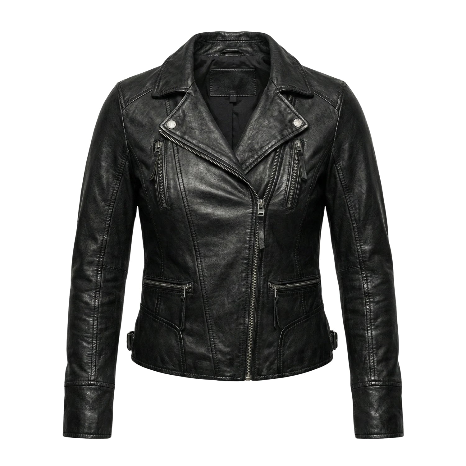 Women' Biker Soft Fit Black Leather Jacket