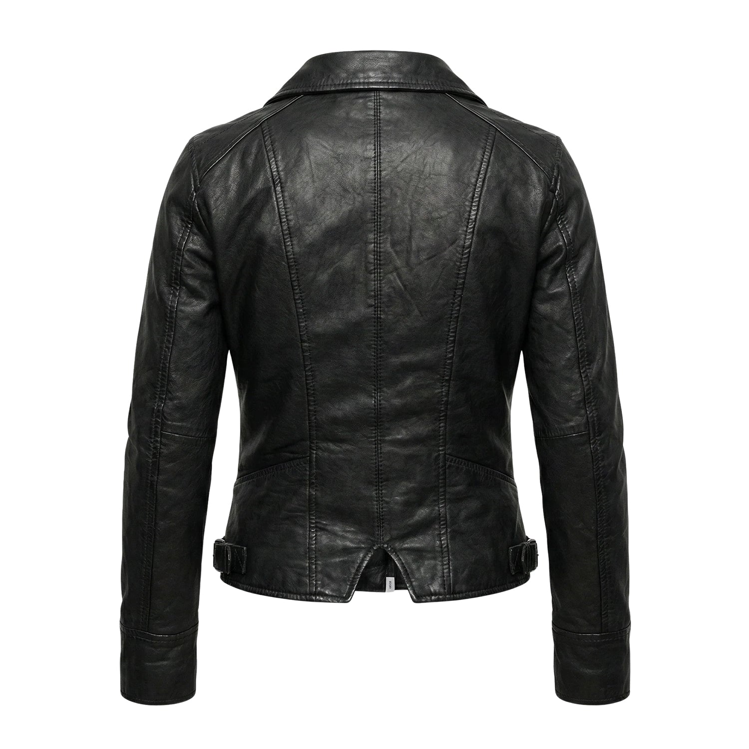 Women' Biker Soft Fit Black Leather Jacket (Back)