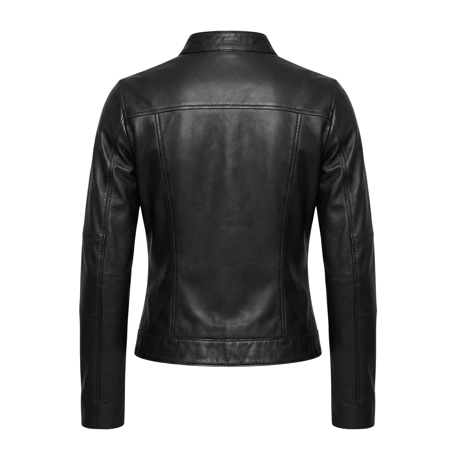 Women' Biker Soft Fit Black Leather Jacket (Back)