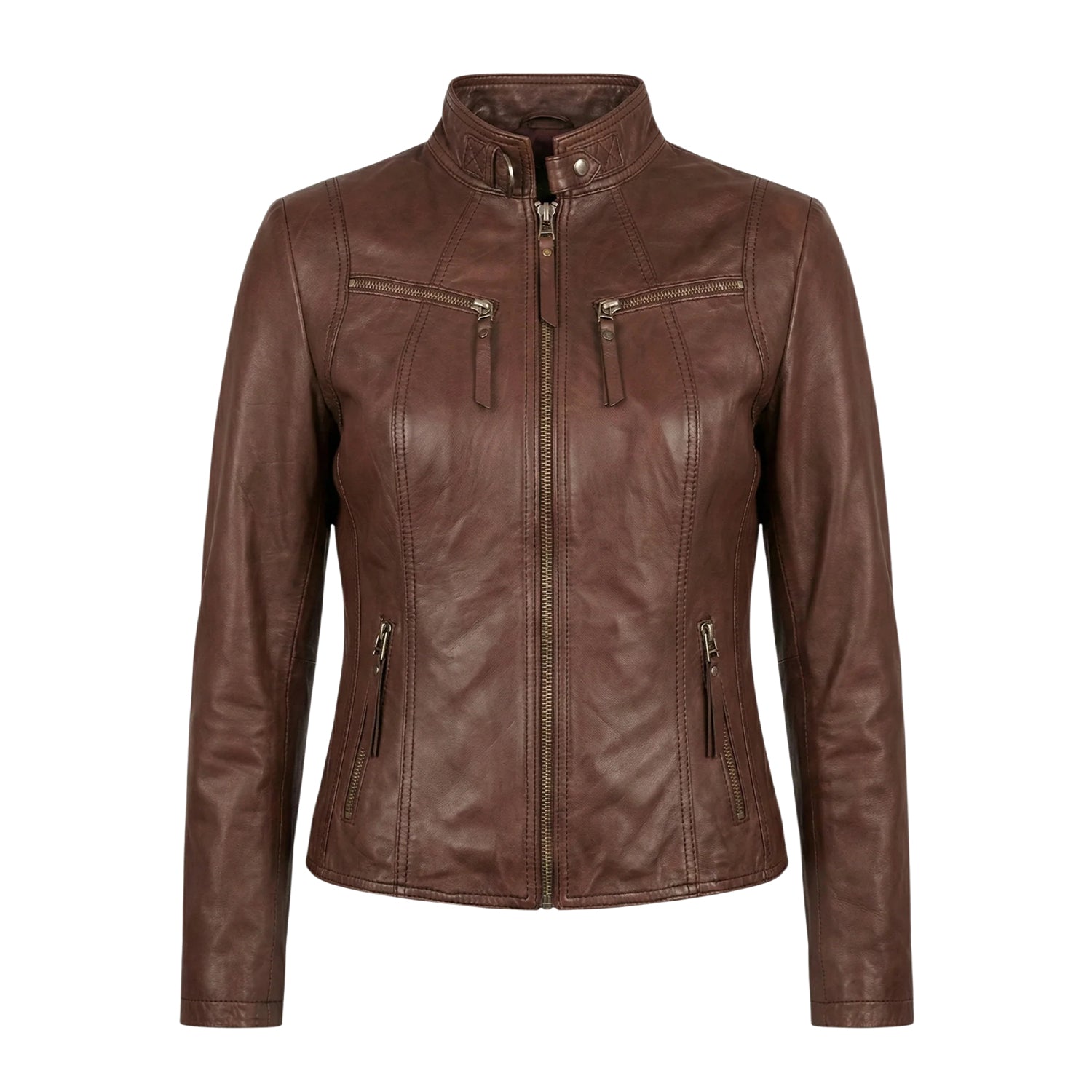 Women' Biker Soft Fit Brown Premium Leather Jacket