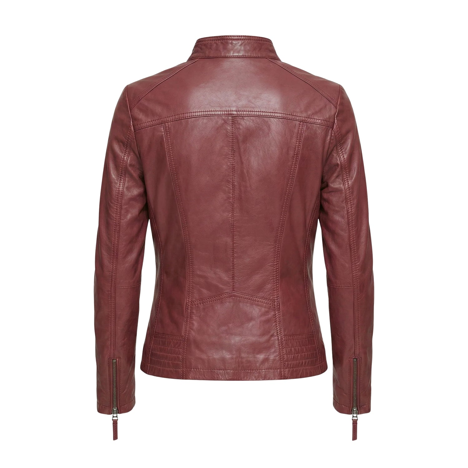 Women' Biker Soft Fit Red Leather Jacket (Back)