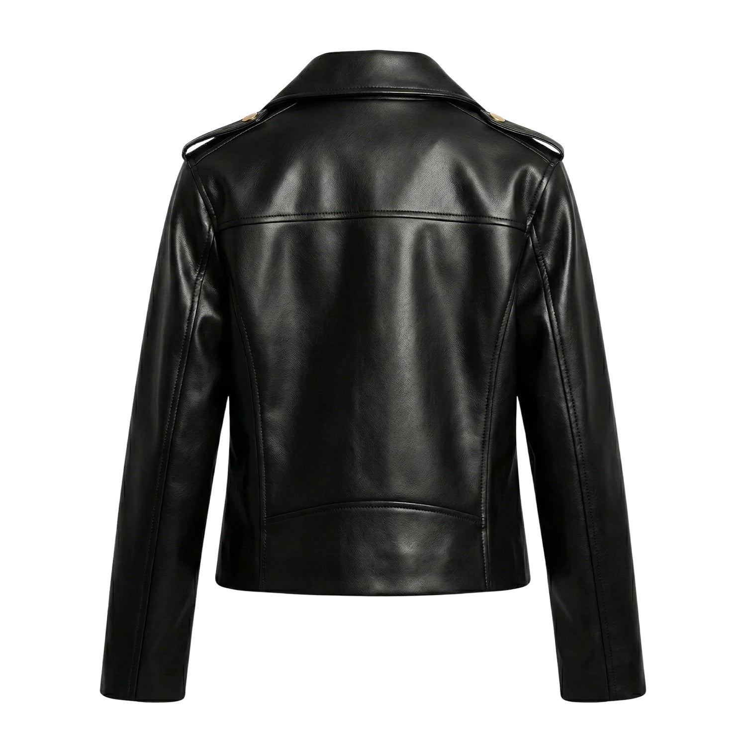 Women' Biker Zip-Up Closure Black Leather Jacket (Back)