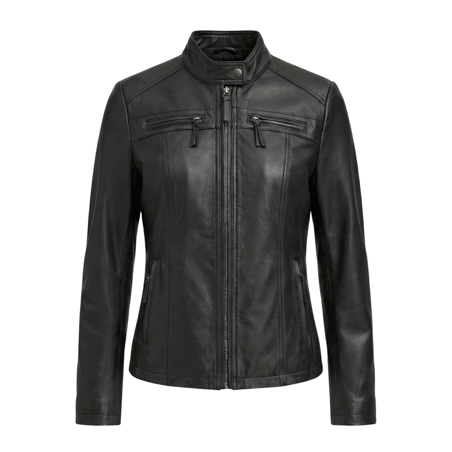 Women' Biker Zip-Up Closure Black Premium Leather Jacket